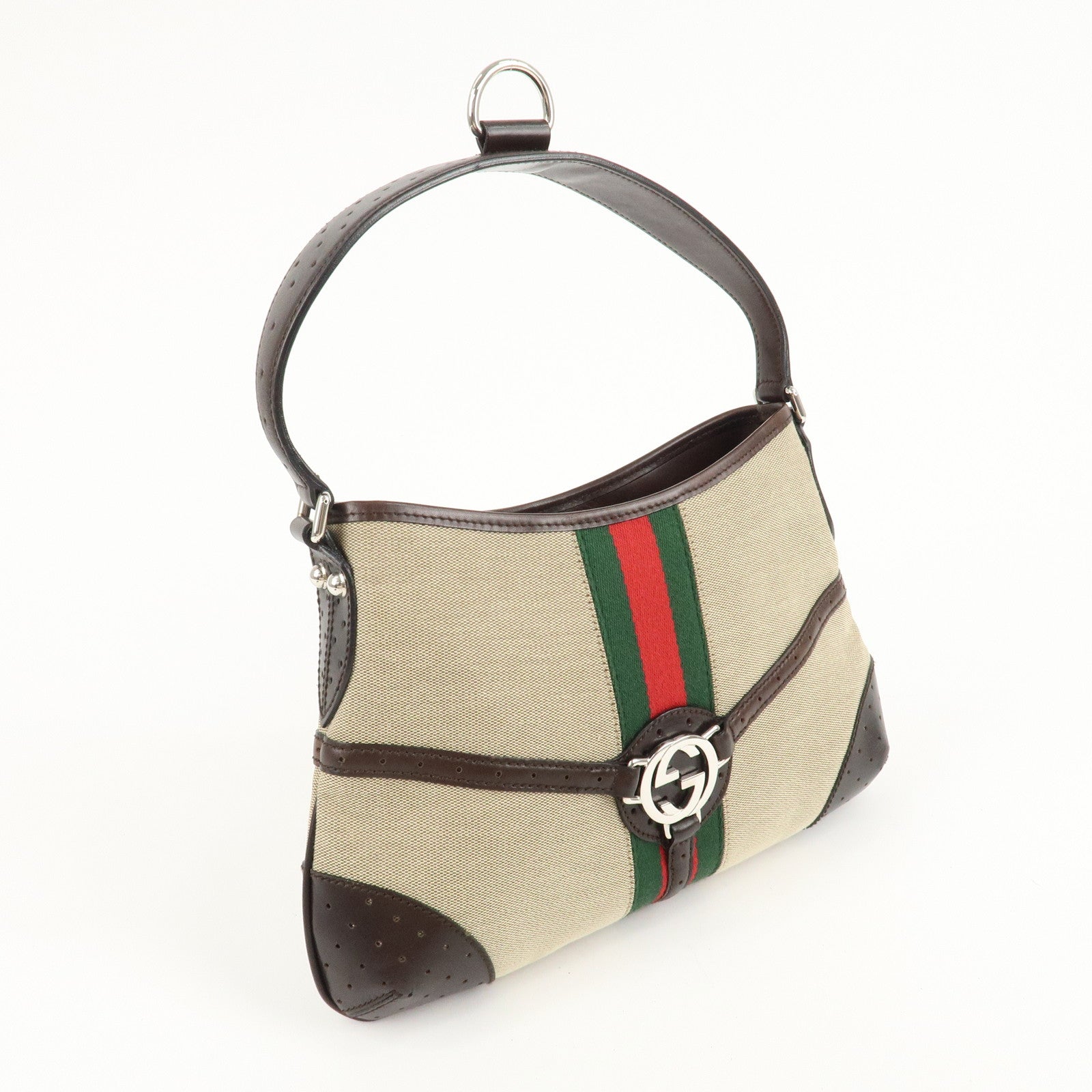 GUCCI Shelley Interlocking G Canvas Leather Shoulder Bag 114877 Used