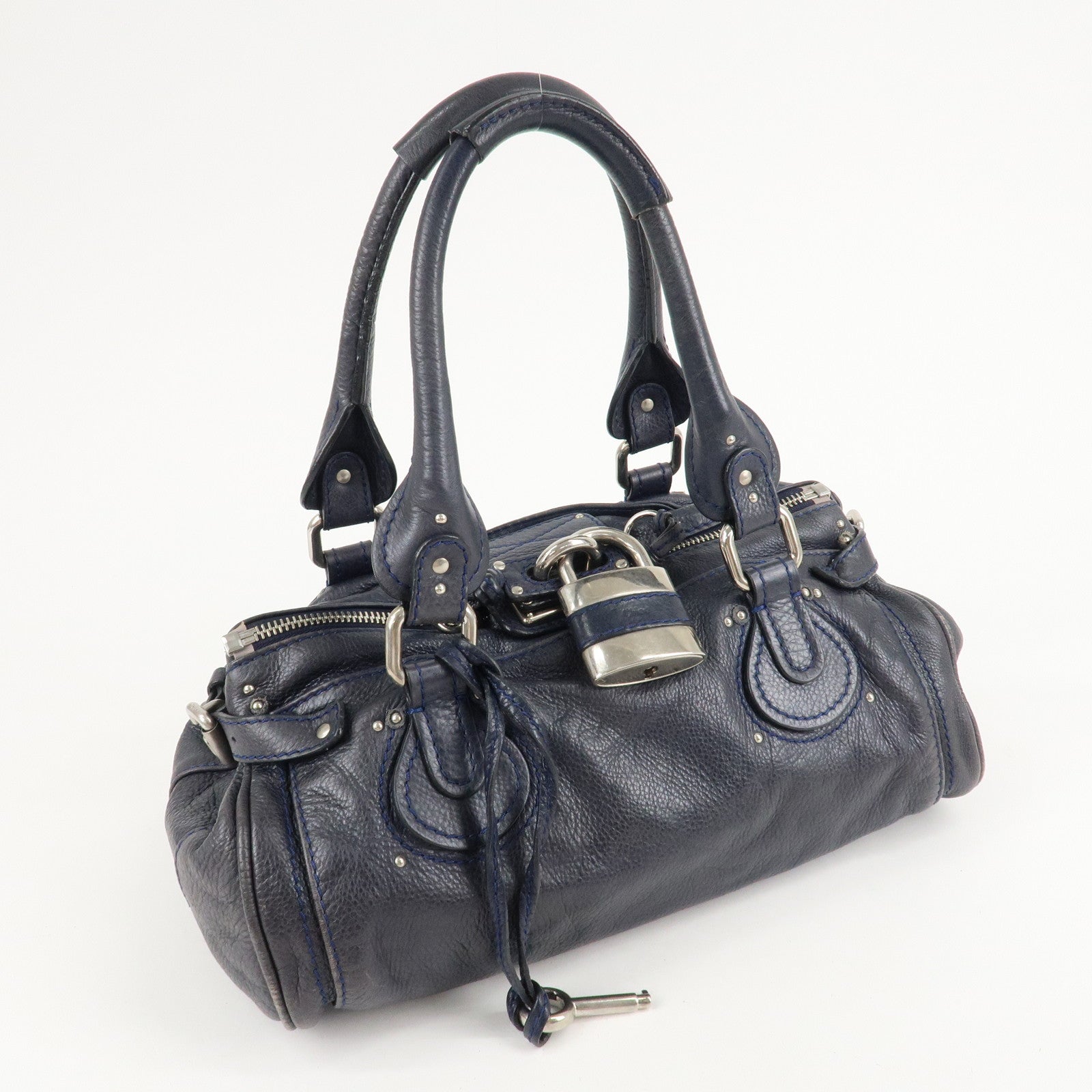 Chloe Paddington Leather Hand Bag Shoulder Bag Navy Used