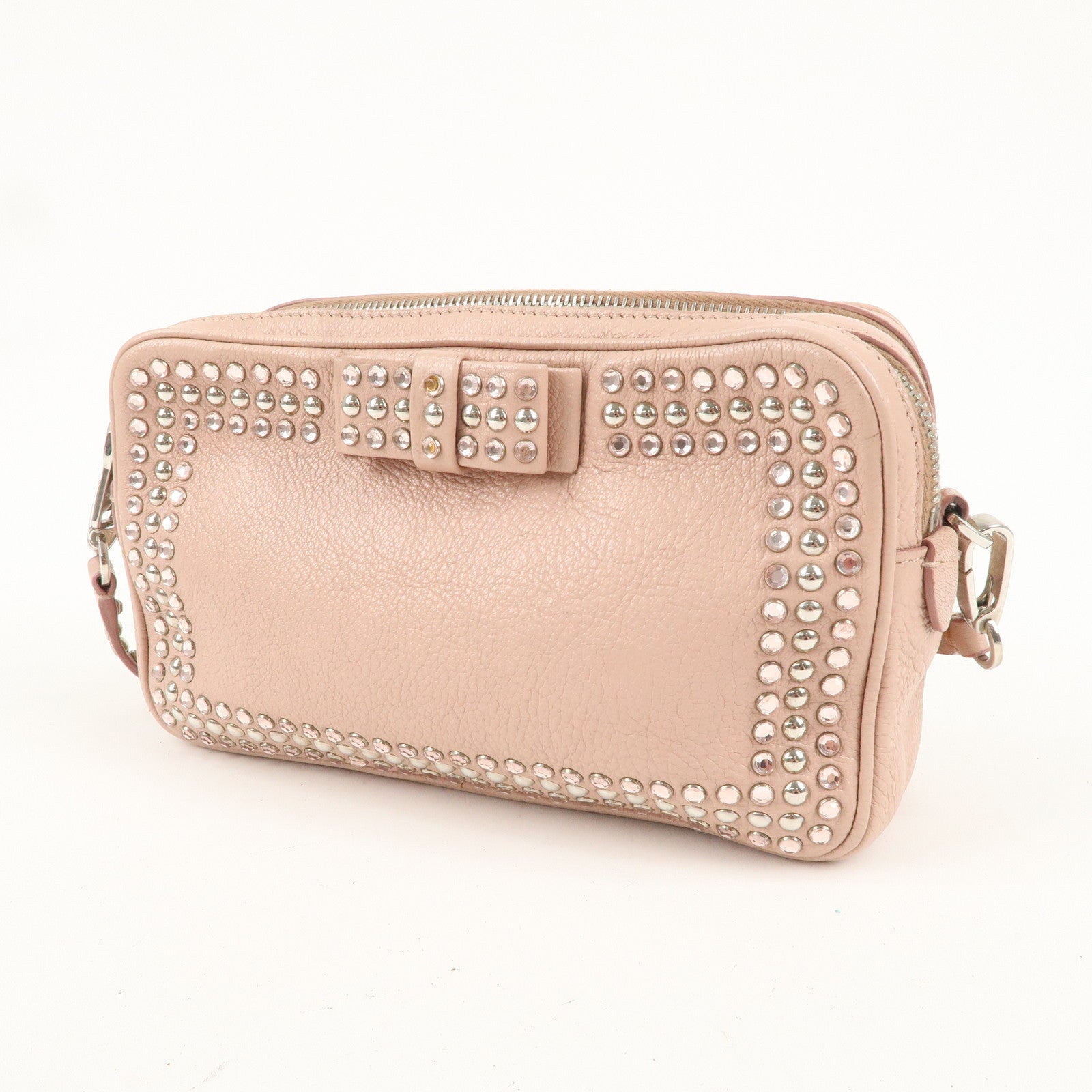 MIU MIU Leather Bijoux Shoulder Bag Crossbody Bag Pink