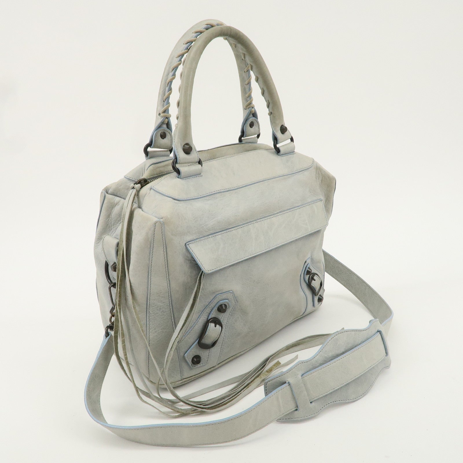 BALENCIAGA Leather Metro 2WAY Shoulder Bag Light Blue 224901