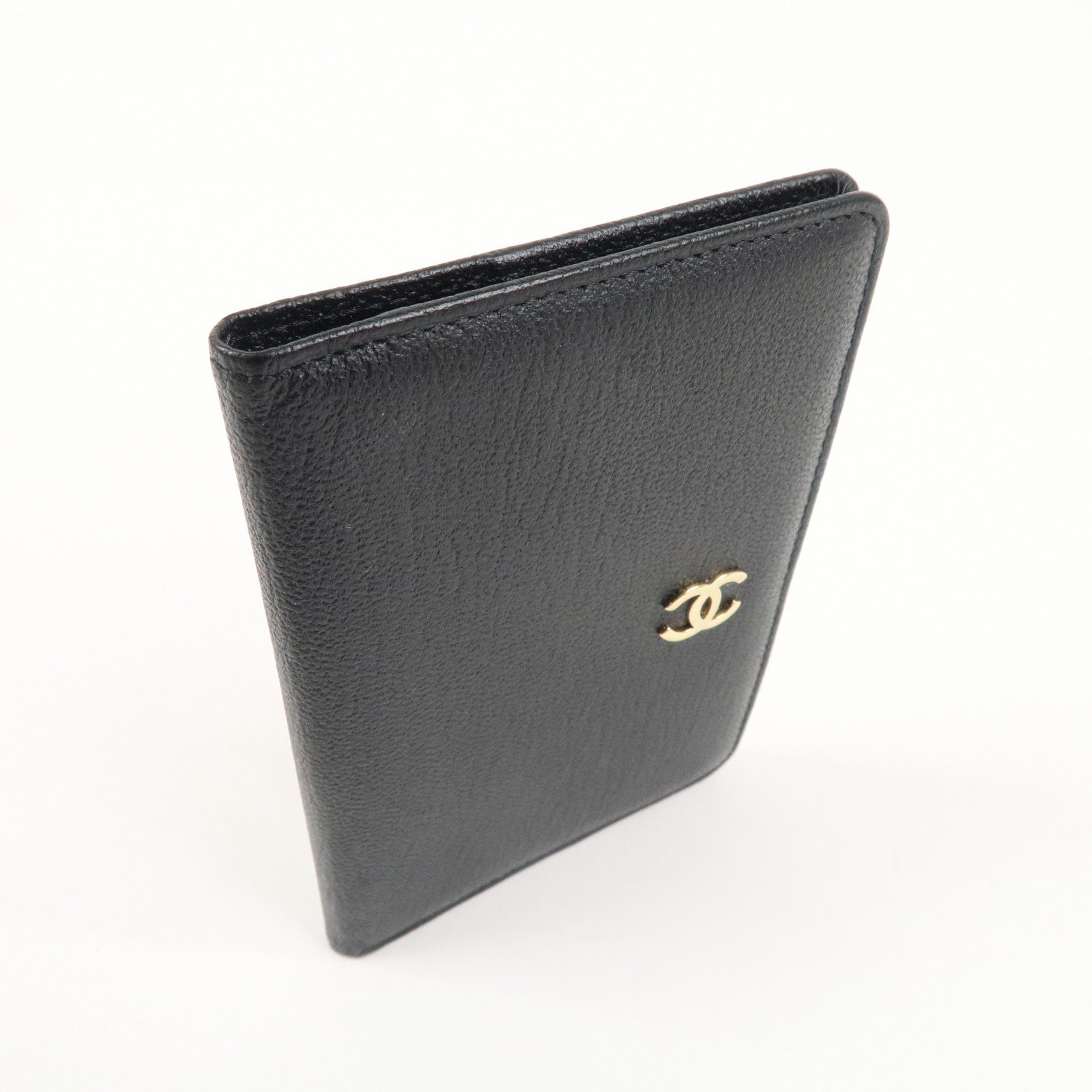 CHANEL Leather COCO Mark Bi-fold Card Case Black