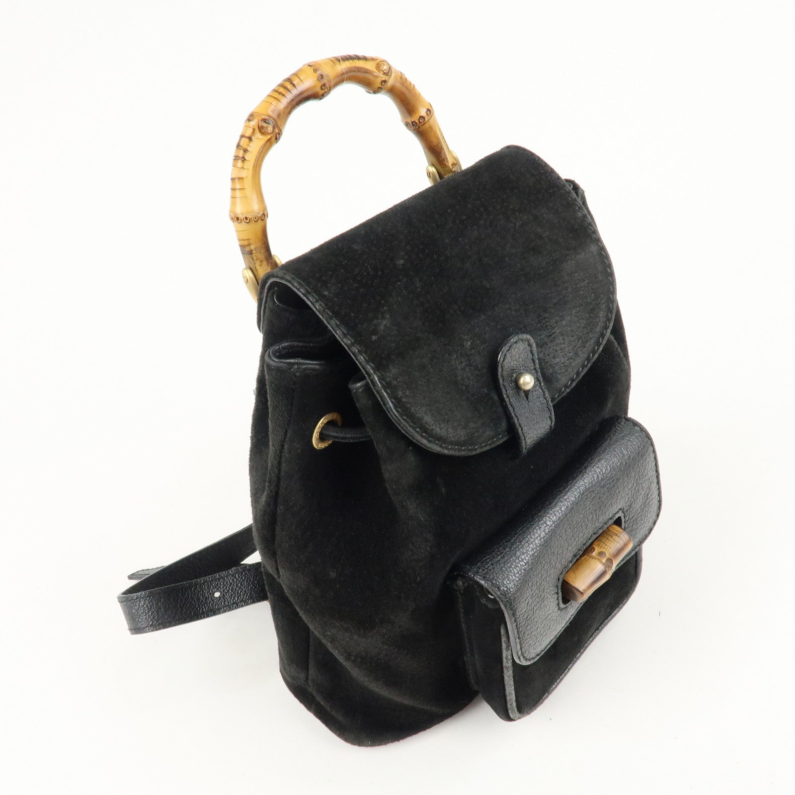 GUCCI Bamboo Suede Leather Mini Back Pack Black 003.2058.0030 Used