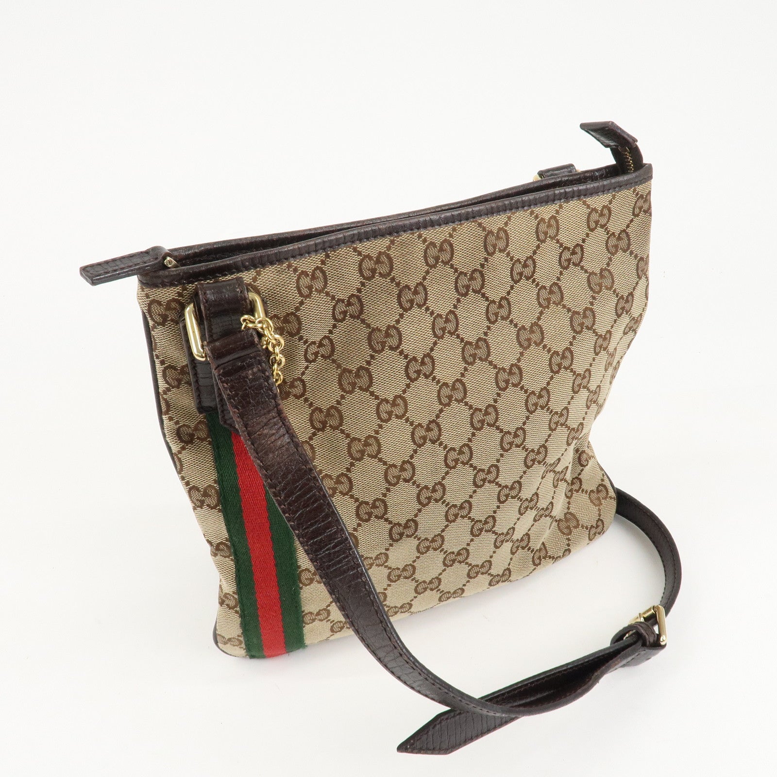 GUCCI Sherry GG Canvas Leather Shoulder Bag Beige Brown 144388 Used