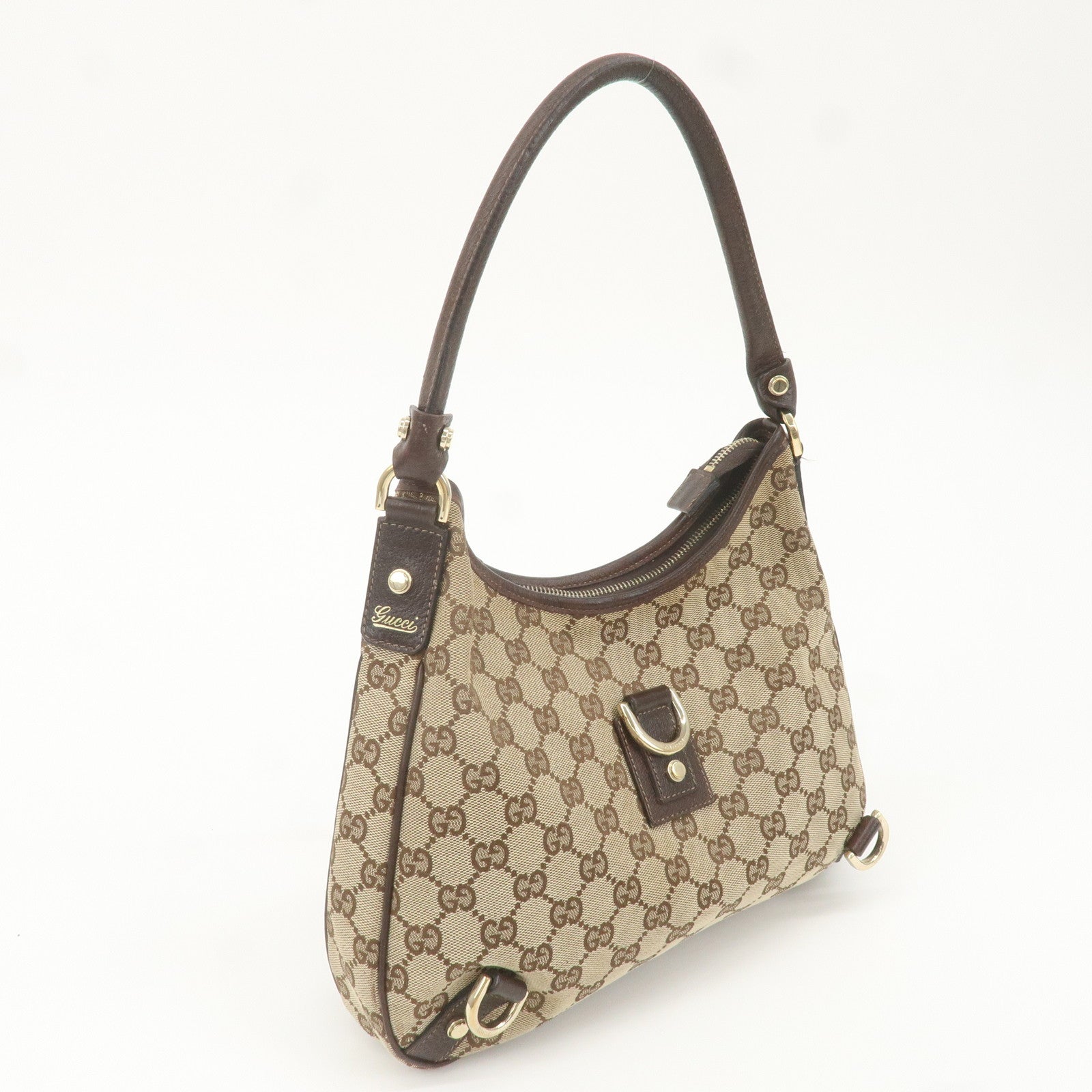 GUCCI Abbey GG Canvas Leather Shoulder Bag Beige Brown 130738