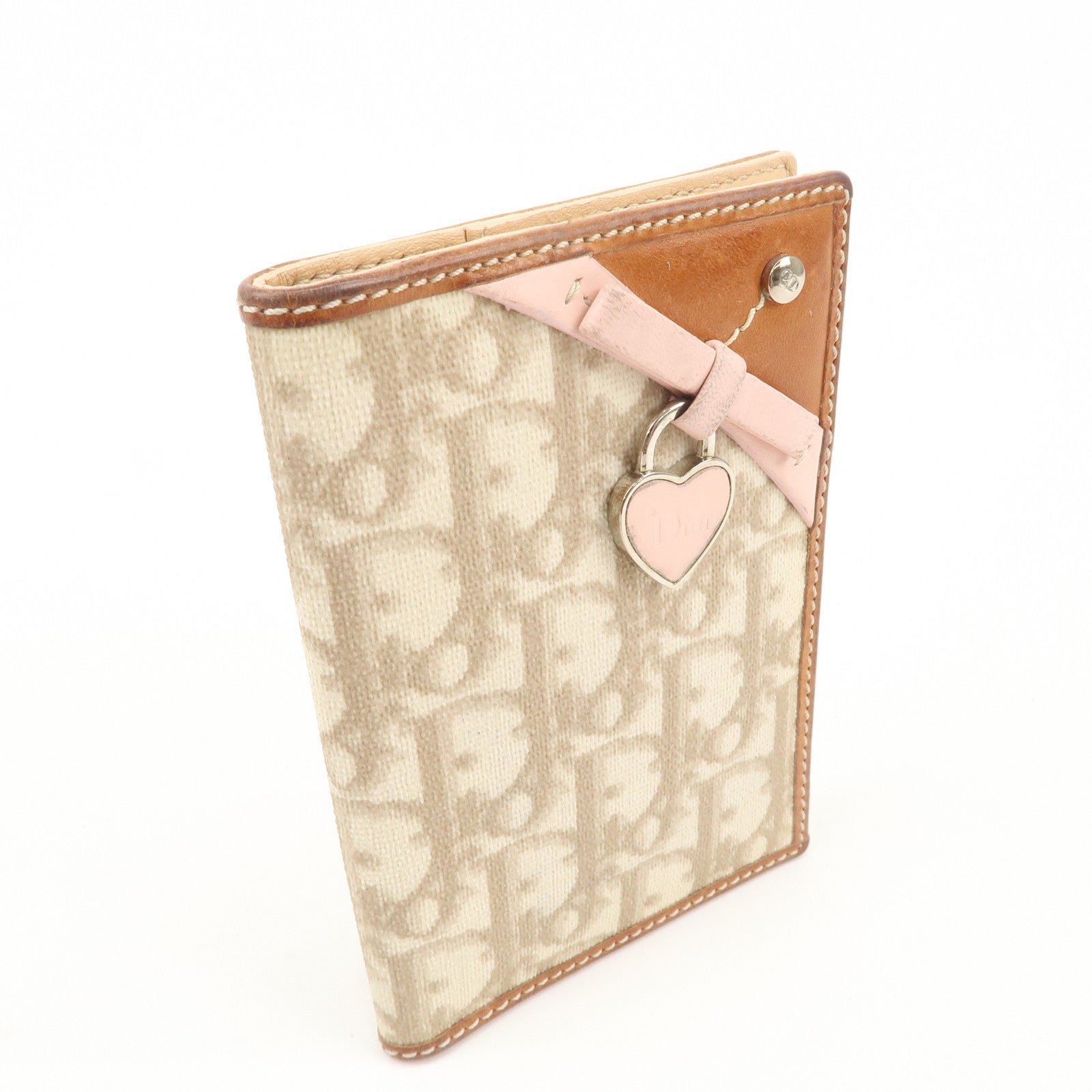 Christian Dior Trotter PVC Leather Agenda Cover Heart Charm Beige Used