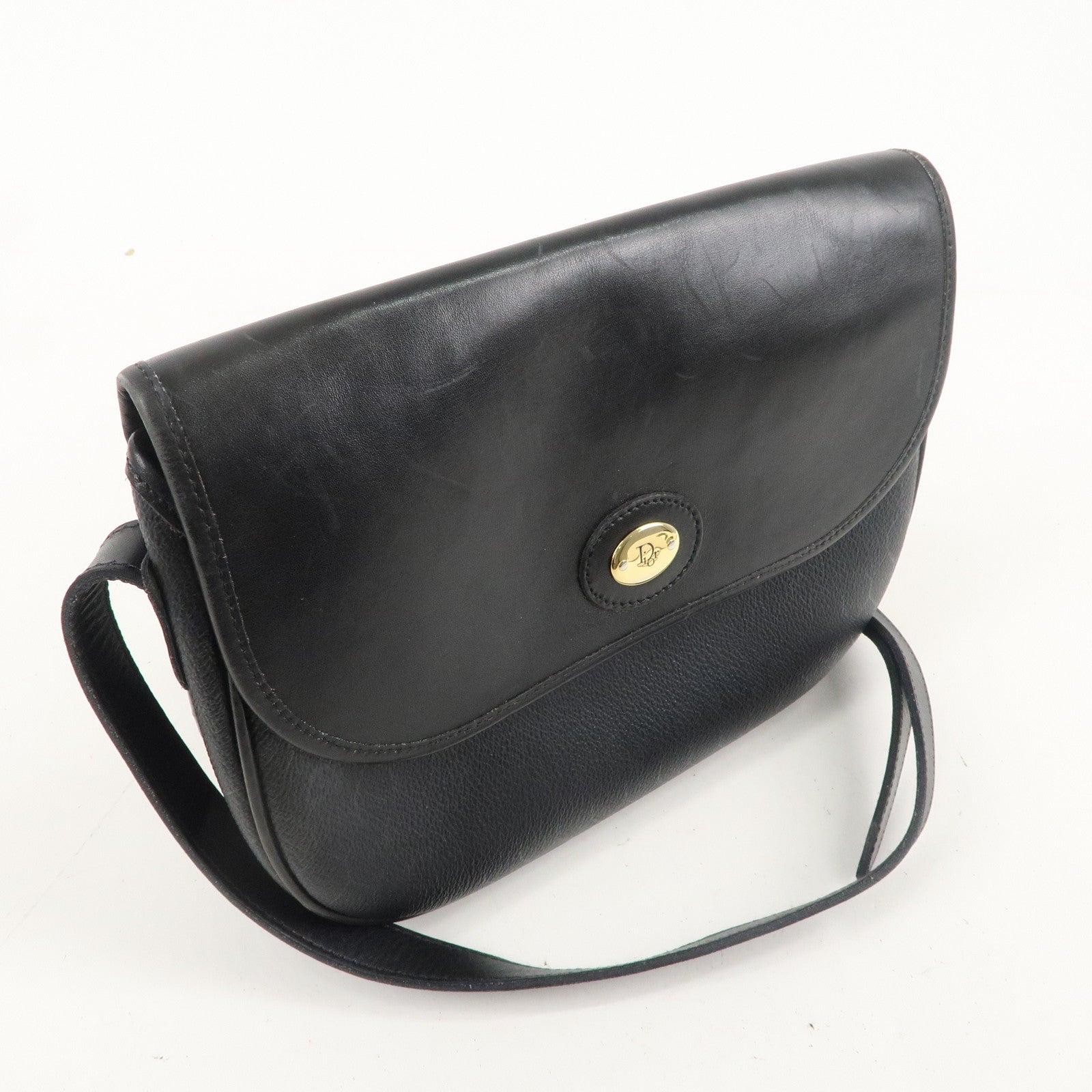 Christian Dior Honeycomb PVC Leather Shoulder Bag Black