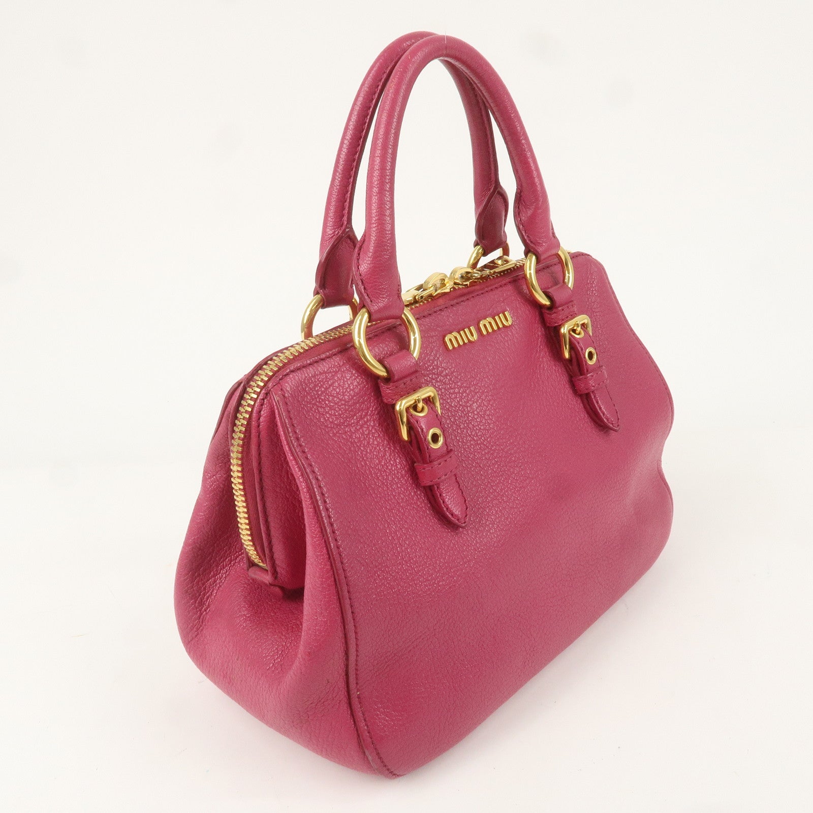 MIU MIU Leather 2WAY Boston Bag Hand Bag Shoulder Bag Pink