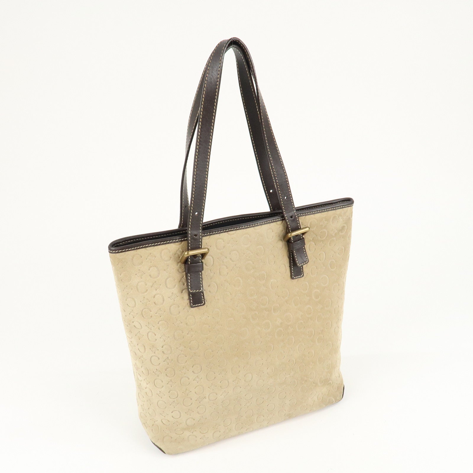 CELINE C Macadam Suede Leather Tote Bag Hand Bag Beige Used