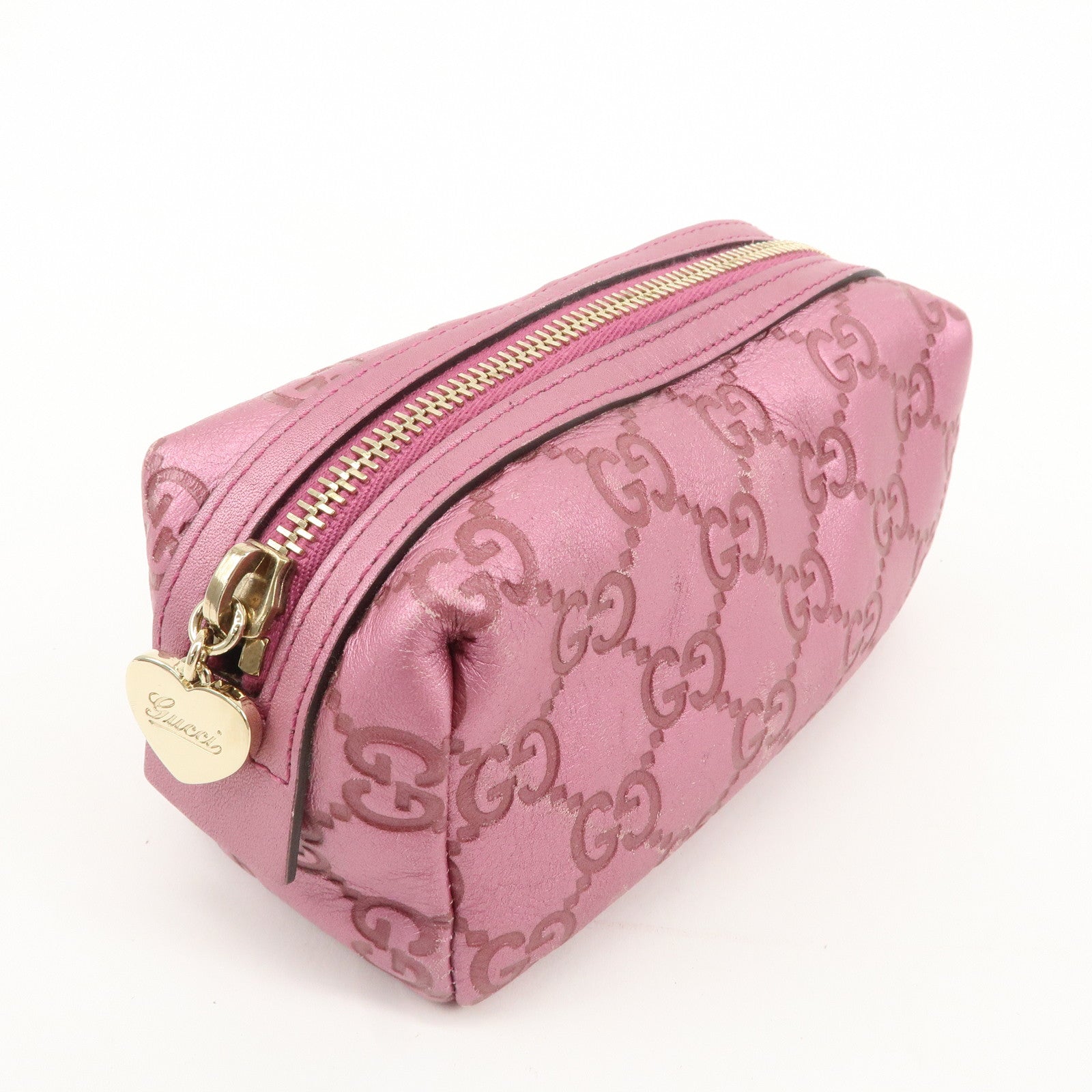 GUCCI Guccissima Leather Cosmetic Pouch Purse Metallic Pink 153228 Used