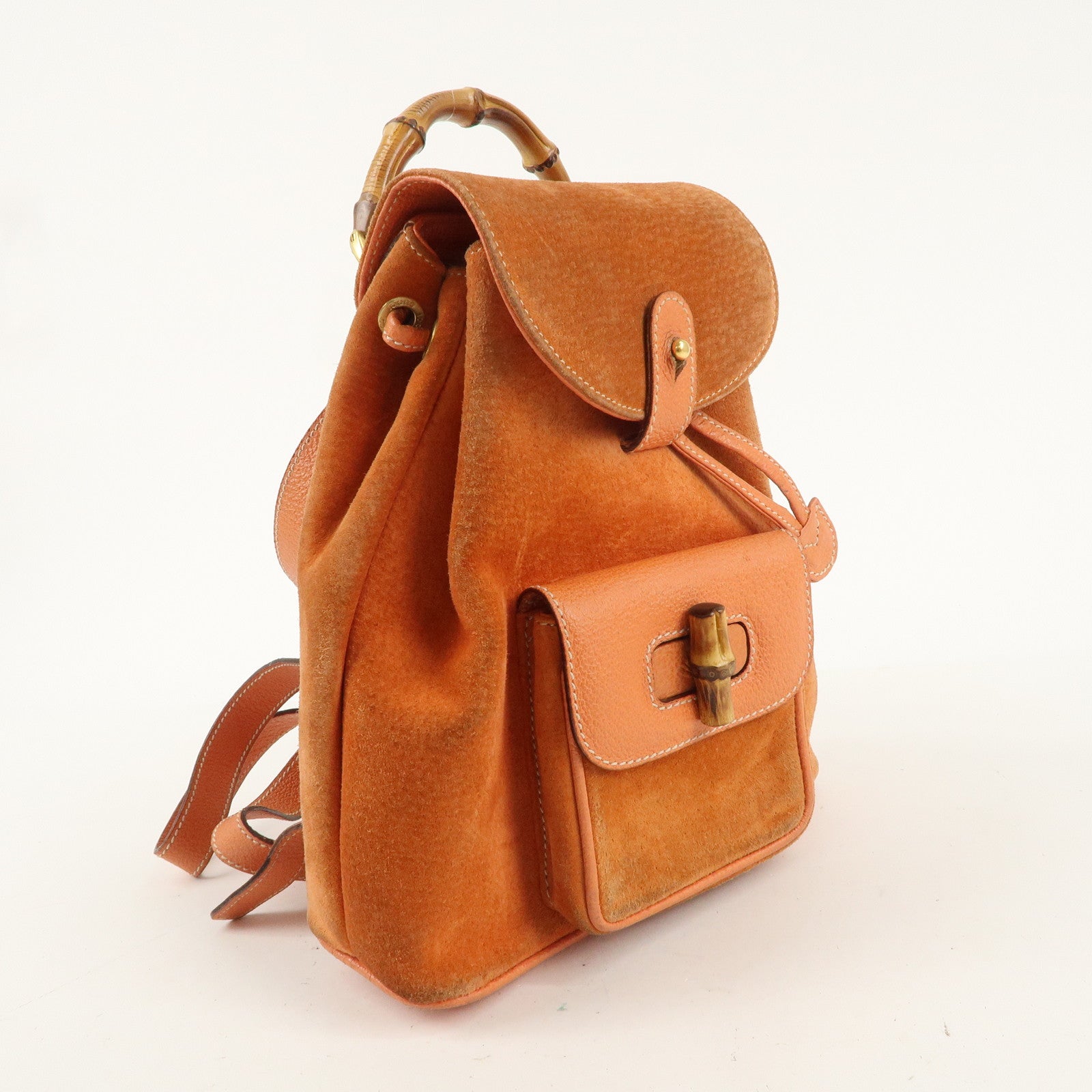 GUCCI Bamboo Suede Ruck Sack Back Pack Orange 003.3444.0030