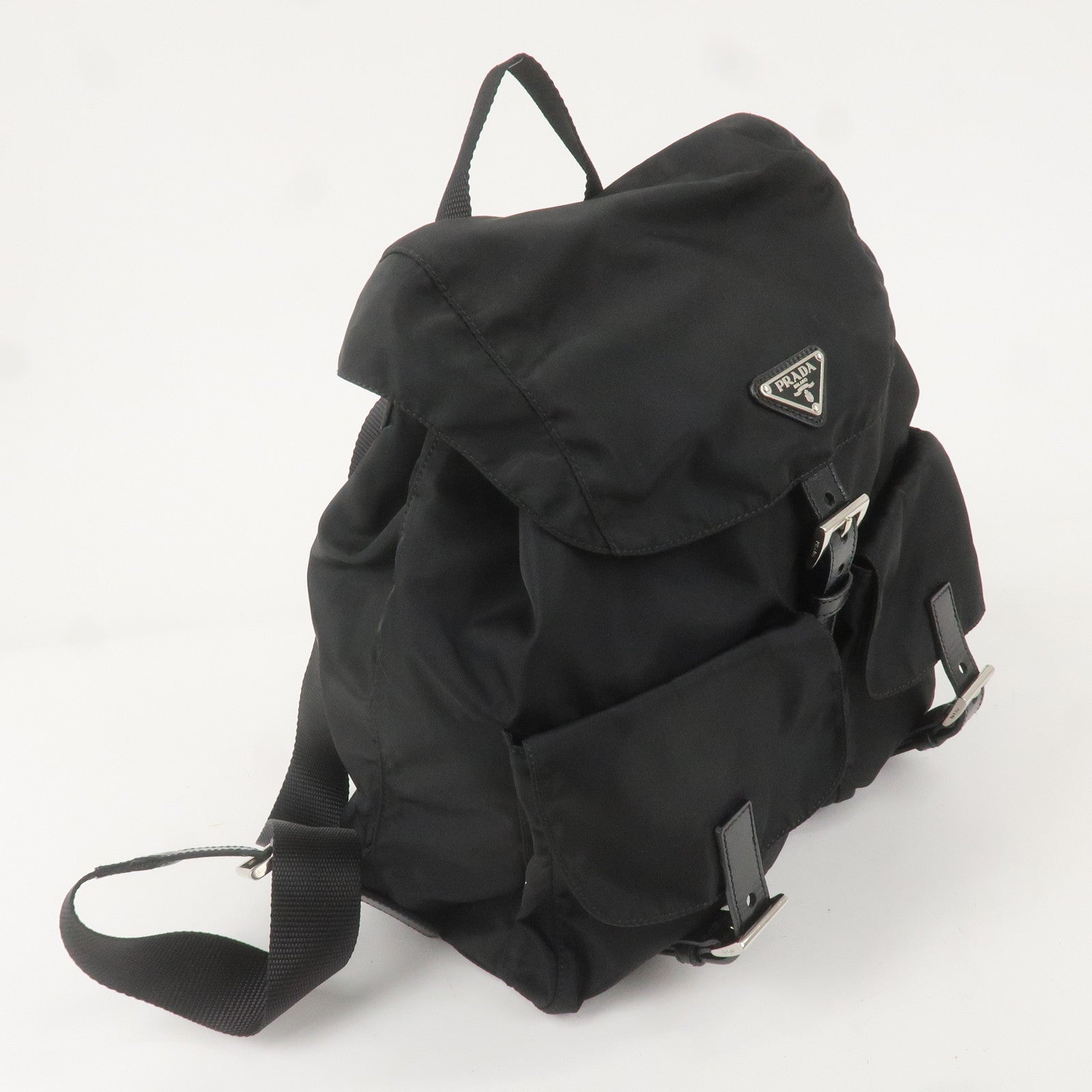 PRADA Logo Nylon Leather Backpack Ruck Sack NERO Black BZ2811