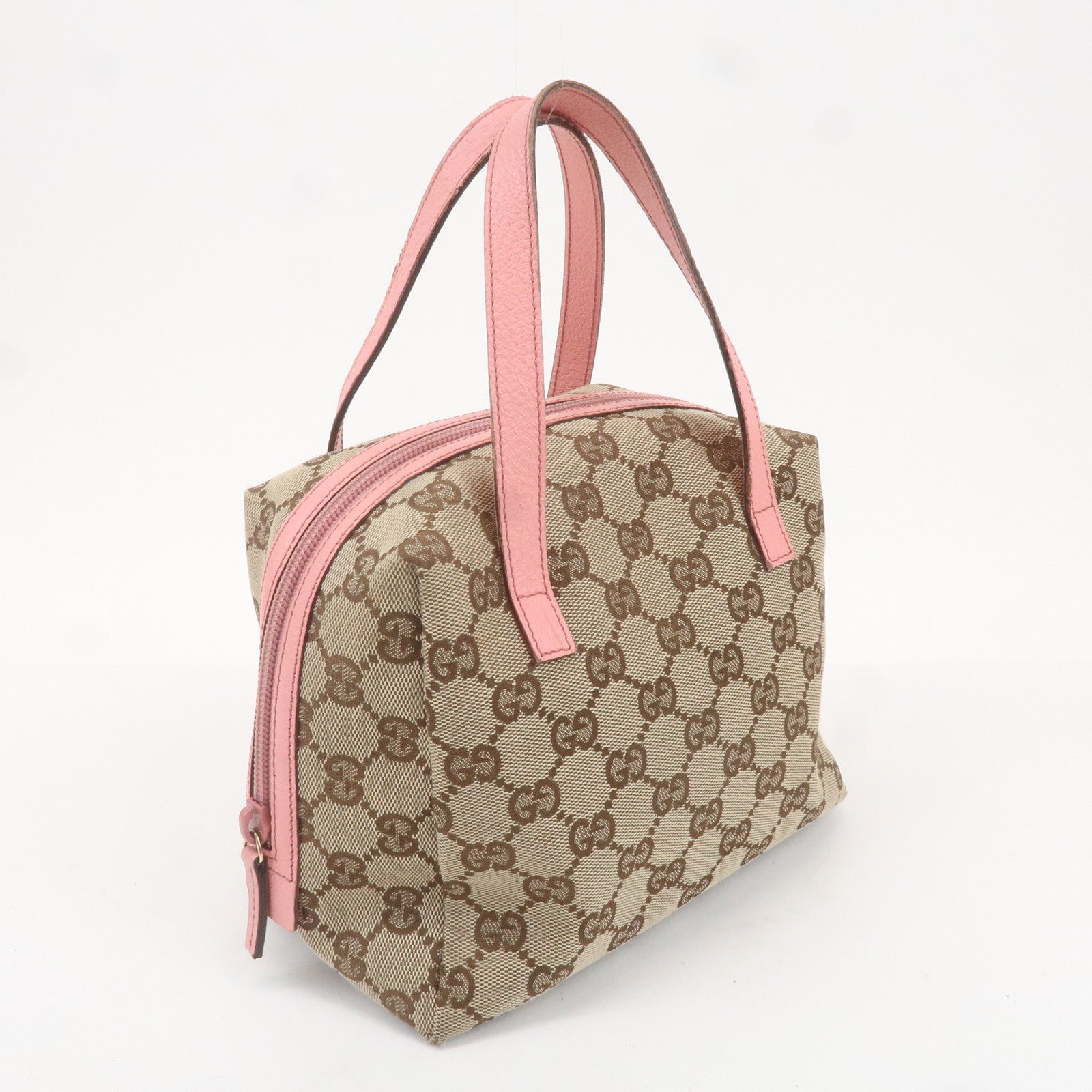 GUCCI GG Monogram Canvas Leather Hand Bag Beige Pink 12542