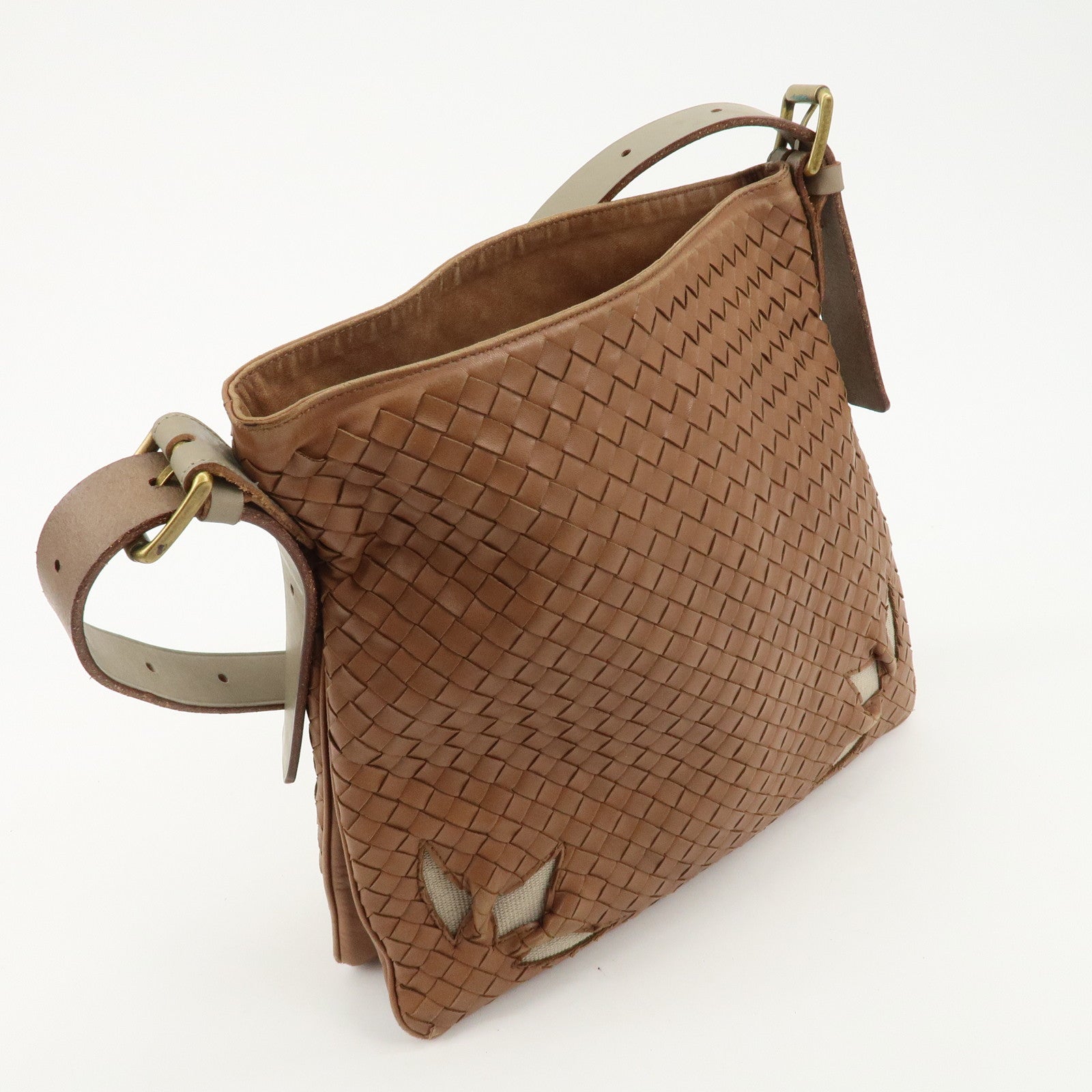 BOTTEGA VENETA Intrecciato Leather Shoulder Bag Brown