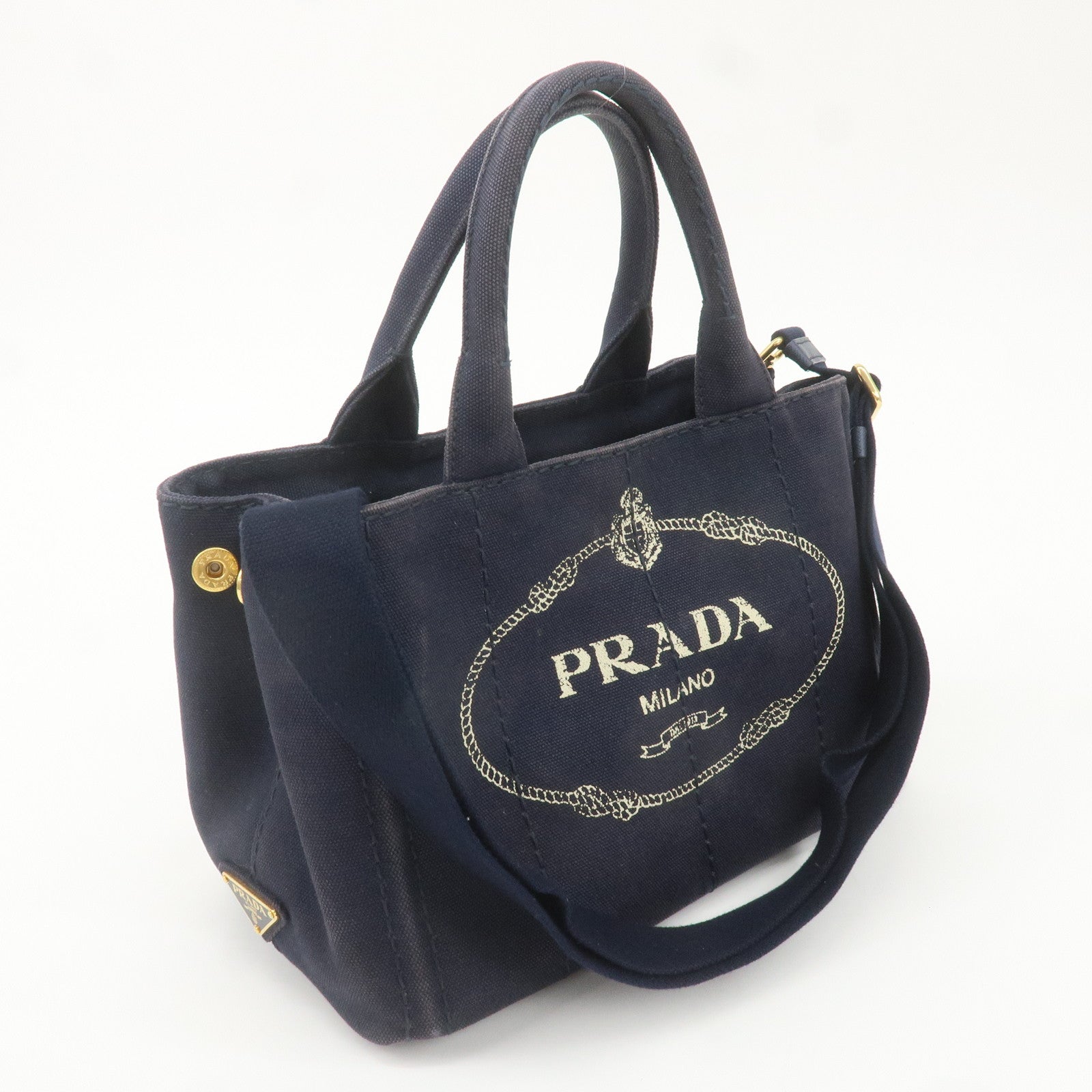 PRADA Canapa Mini Canvas 2Way Bag Shoulder Bag Navy 1BG439