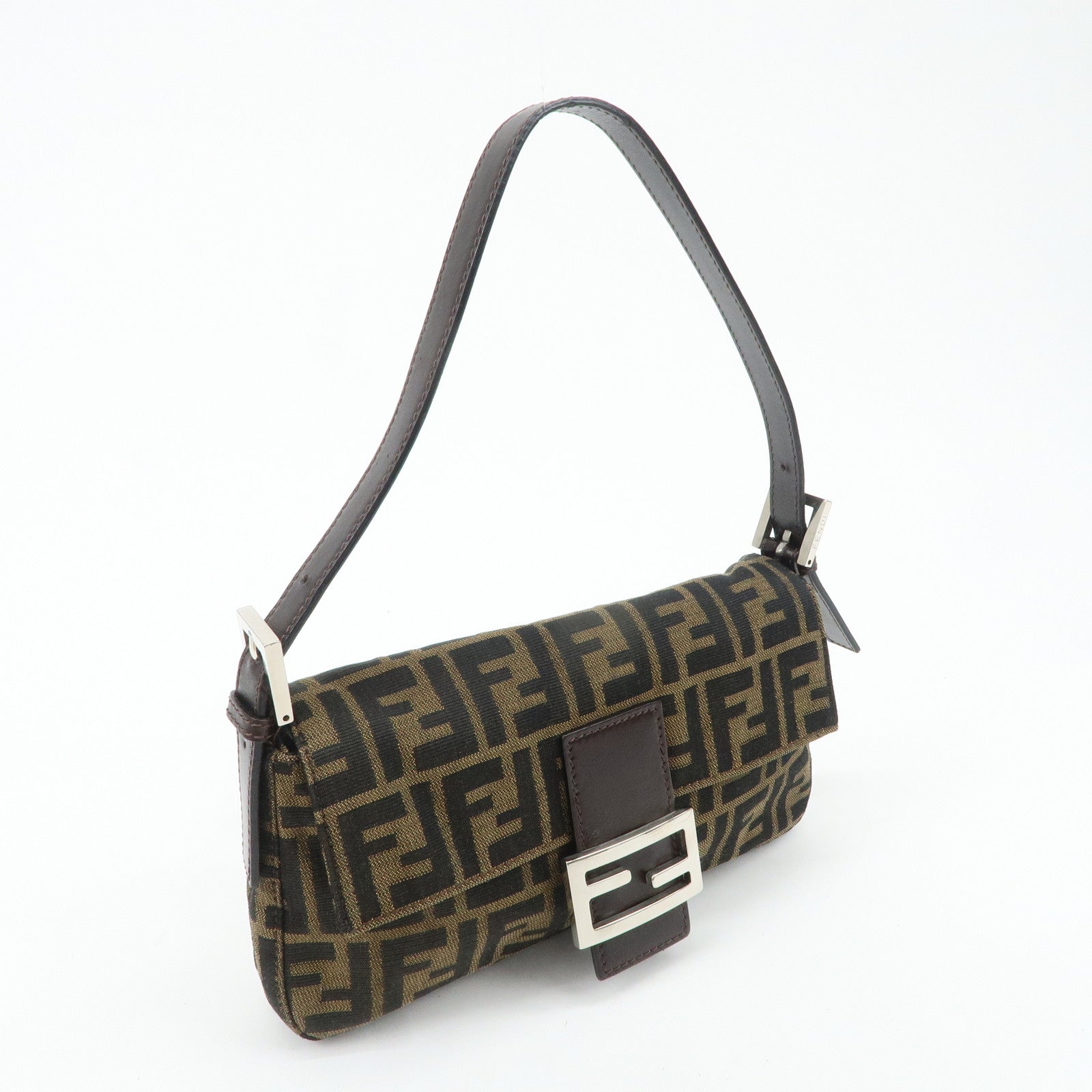 FENDI Mamma Baguette Zucca Canvas Leather Shoulder Bag 26424 Used