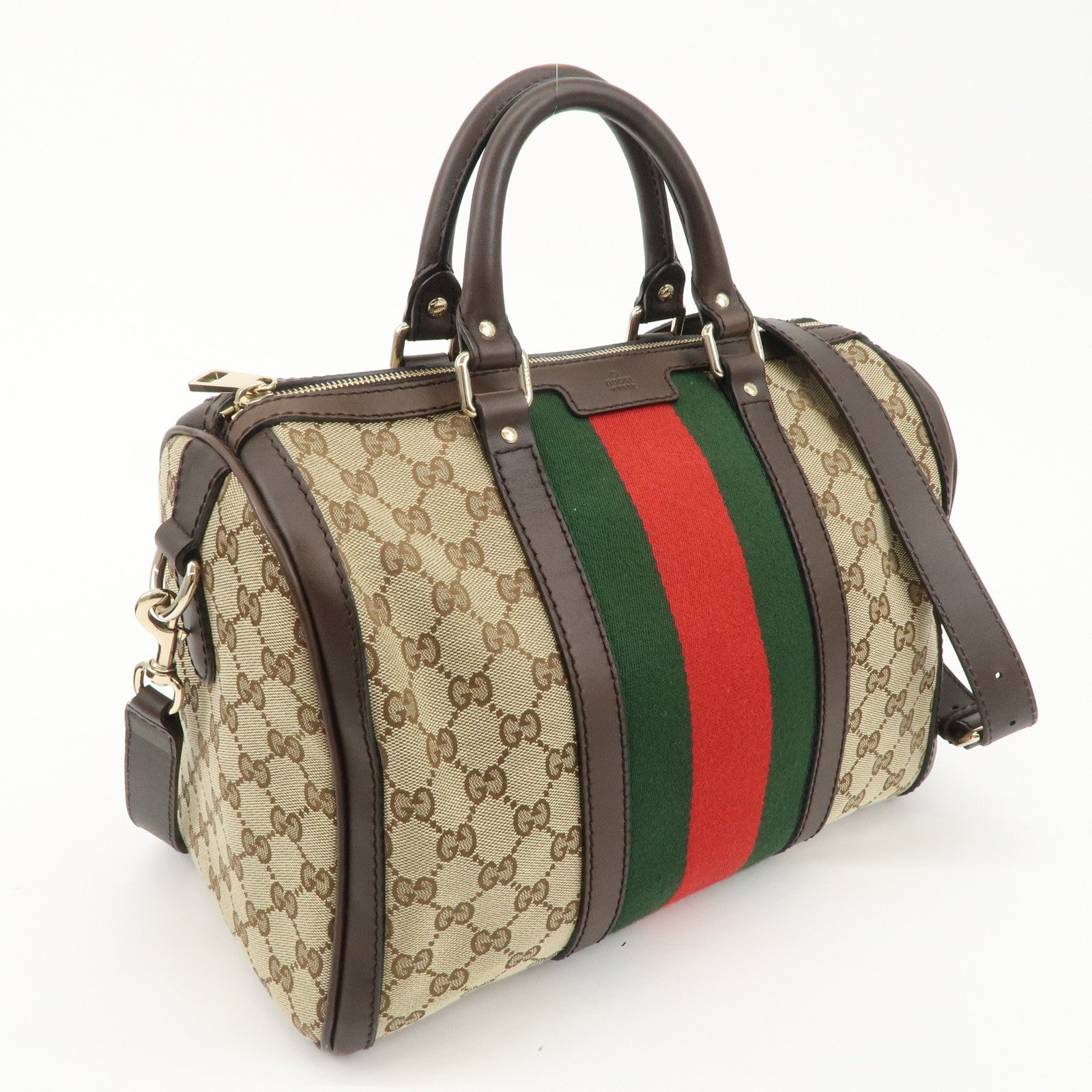 GUCCI Sherry GG Canvas Leather 2WAY Boston Bag Beige 247205 Used