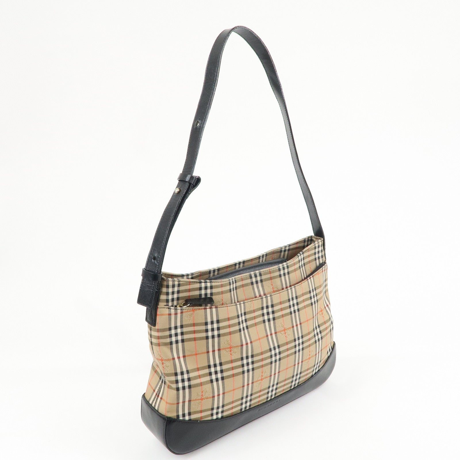 BURBERRY Nova Plaid Canvas Leather Shoulder Bag BLack