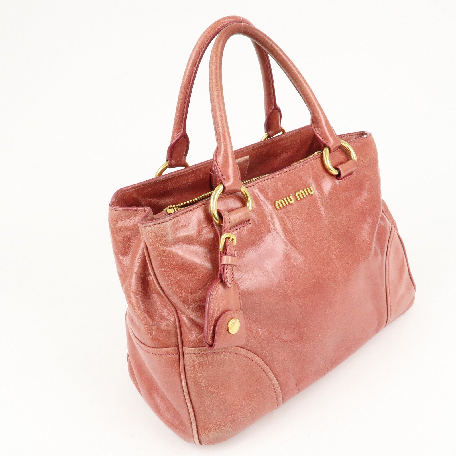 MIU MIU Leather 2 Way Bag Hand Bag Shoulder Bag Pink Used