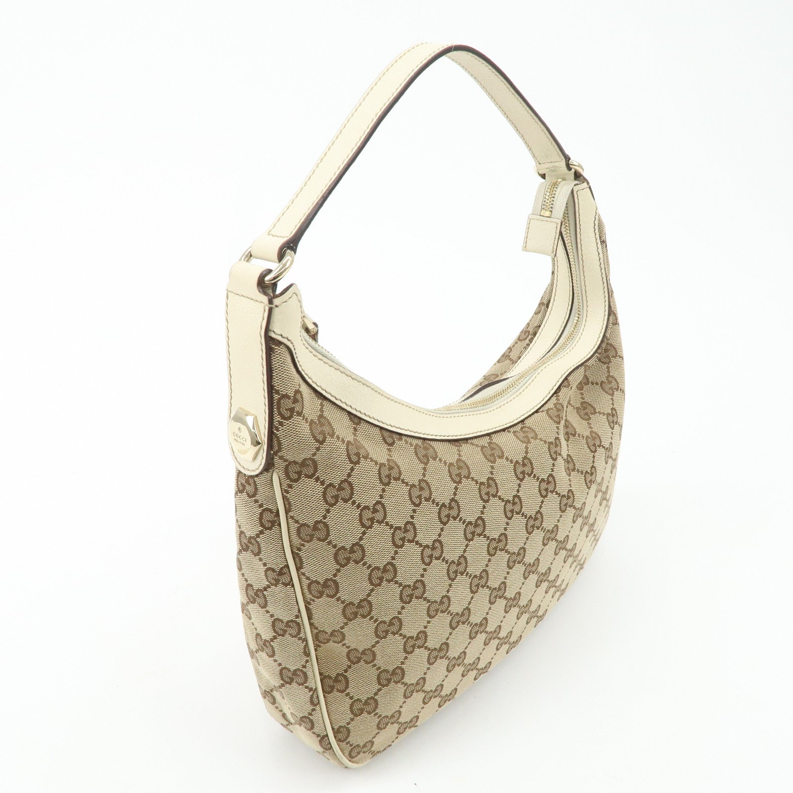 GUCCI GG Canvas Leather Shoulder Bag Beige Ivory 153010