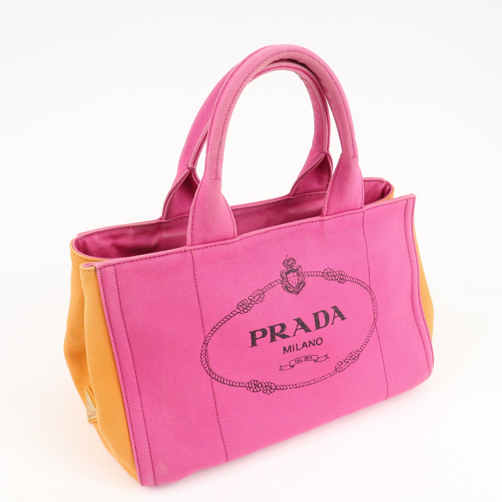 PRADA Canapa Canvas Tote Bag Limited Edition Pink Orange B1877I Used