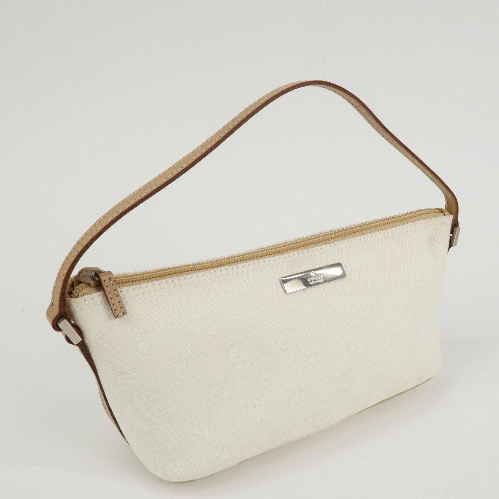 GUCCI Boat Bag GG Canvas Leather Hand Bag White Beige 039.1103