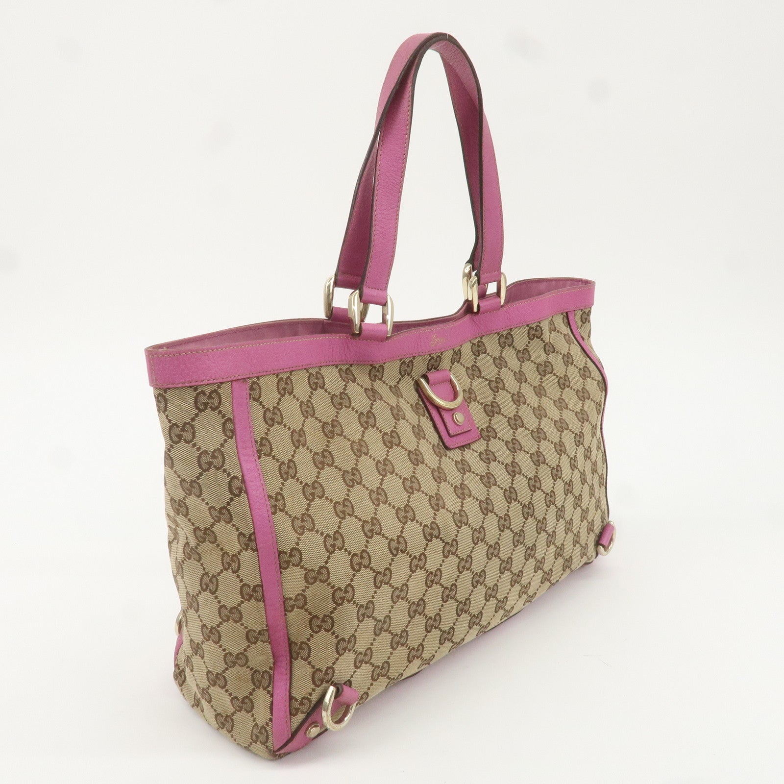 GUCCI Abbey Line GG Canvas Leather Tote Bag Beige Pink 141472