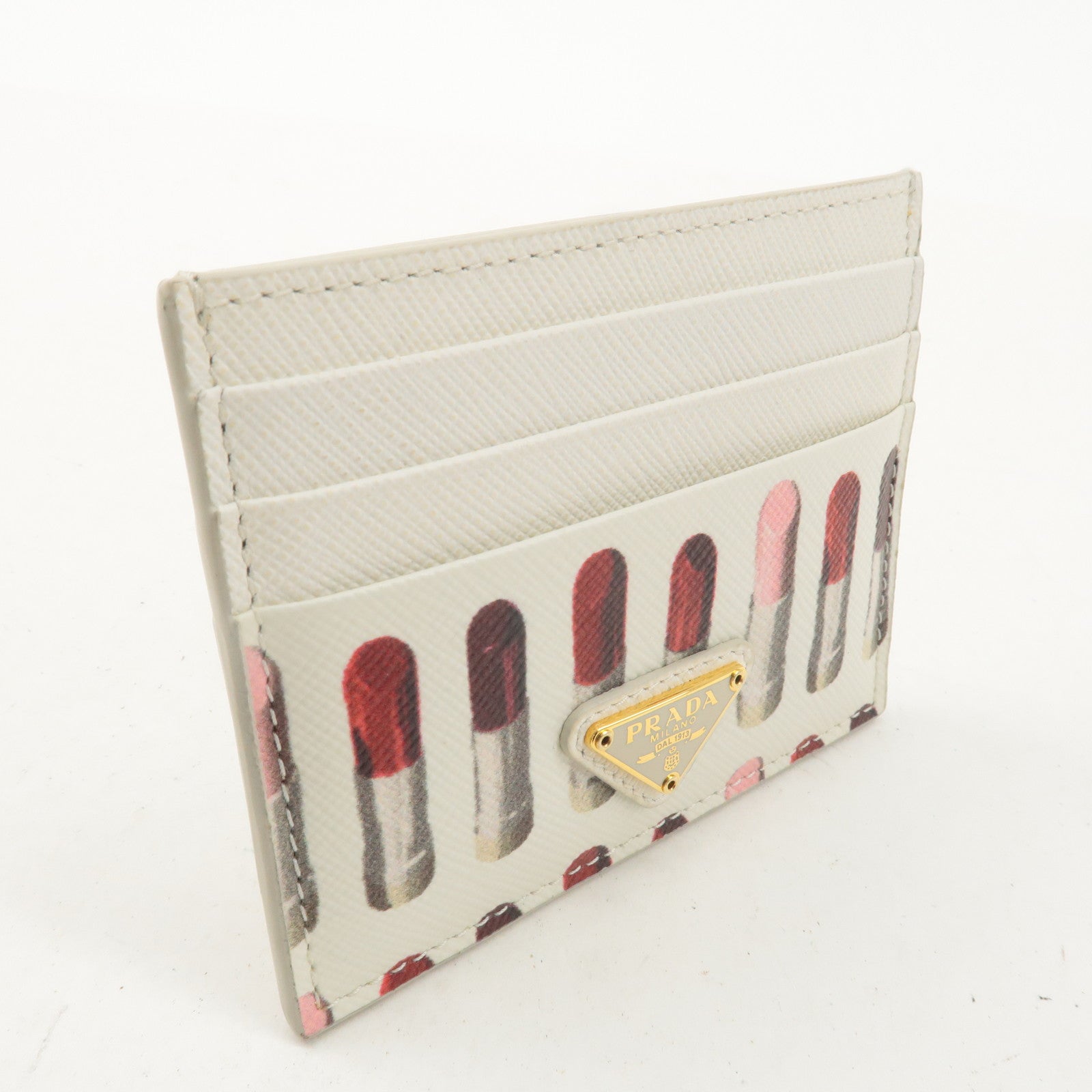 PRADA Saffiano Leather Lip Design Card Case White 1MC025