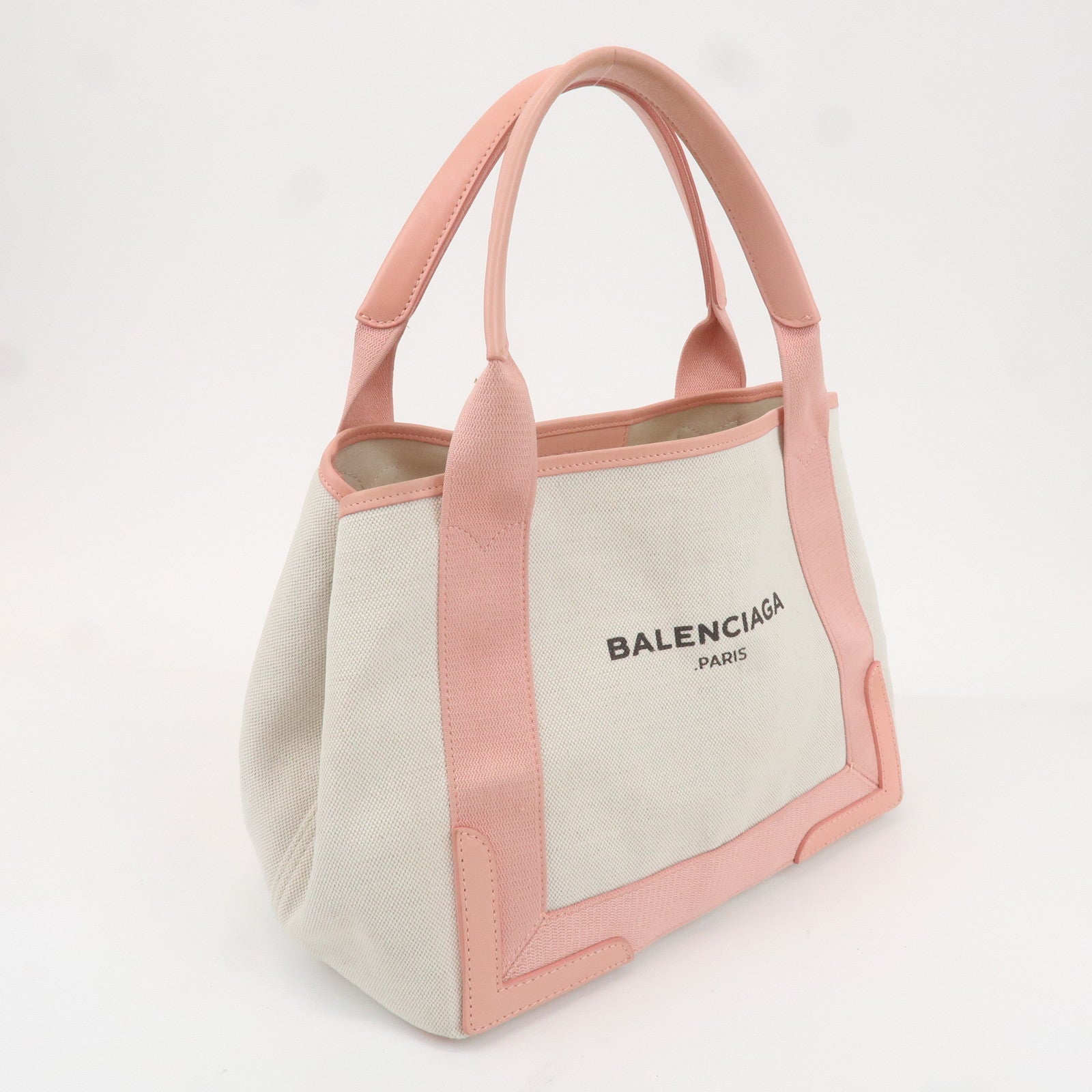 BALENCIAGA Cabas S Canvas Leather Tote Bag Beige Pink 339933