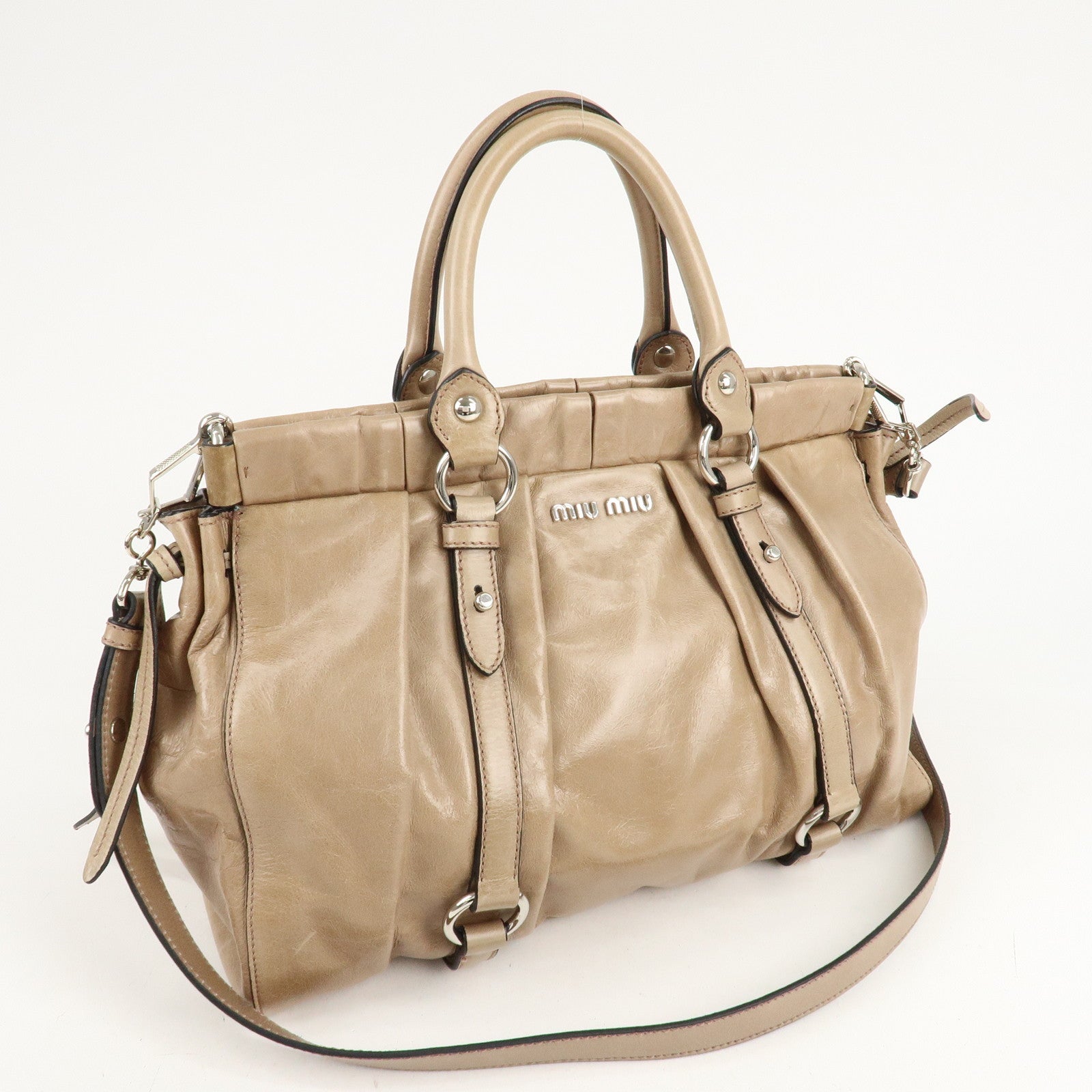 MIU MIU Leather 2Way Shoulder Bag Hand Bag Beige RT0383