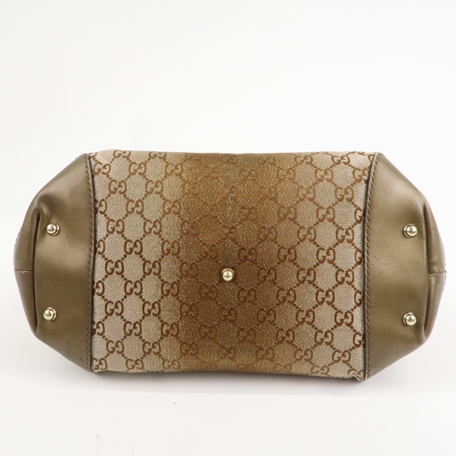 GUCCI Heartbit GG Canvas Leather 2Way Hand Bag Beige Bronze 269955 Used