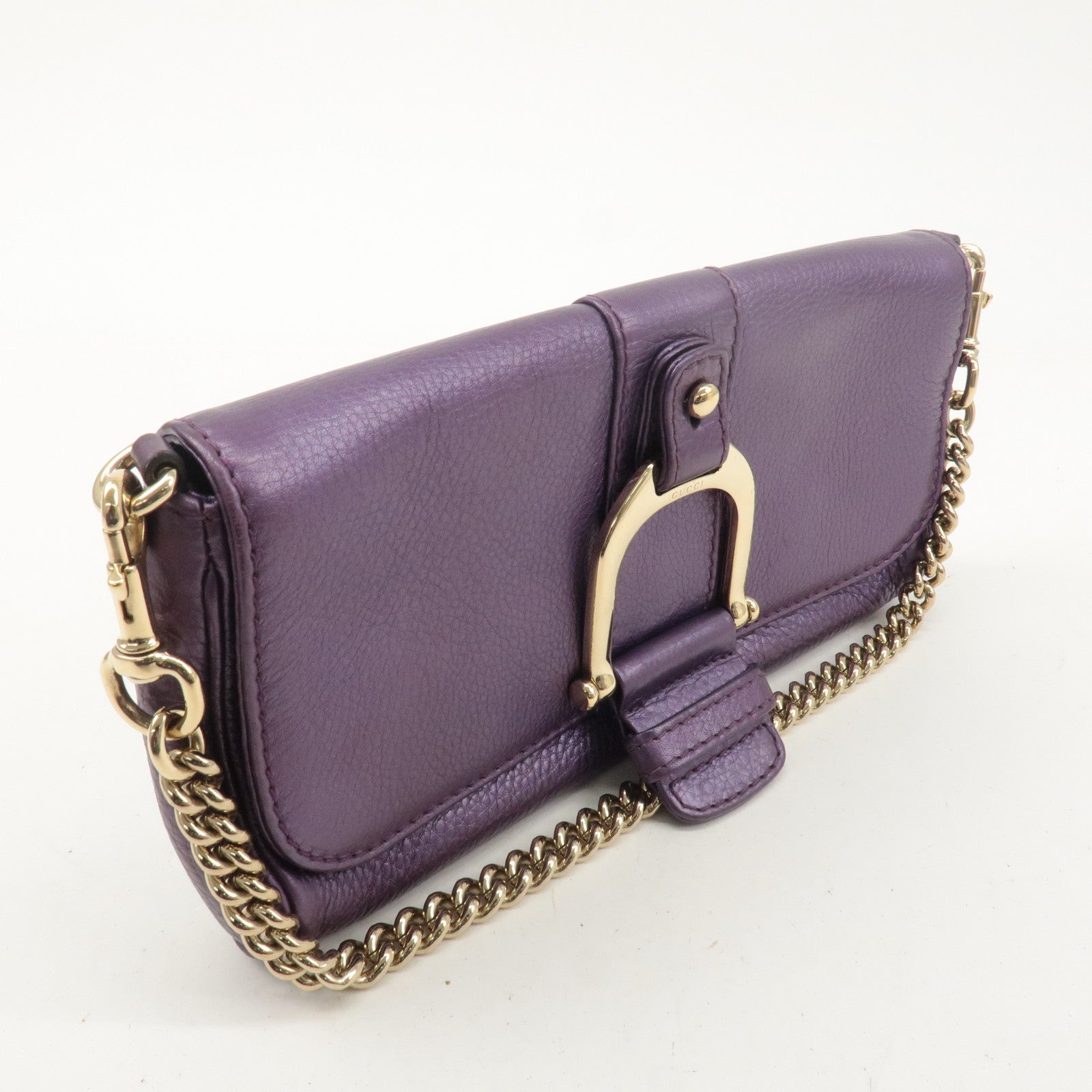 GUCCI Leather Chain Shoulder Bag Clutch Bag Purple 268748