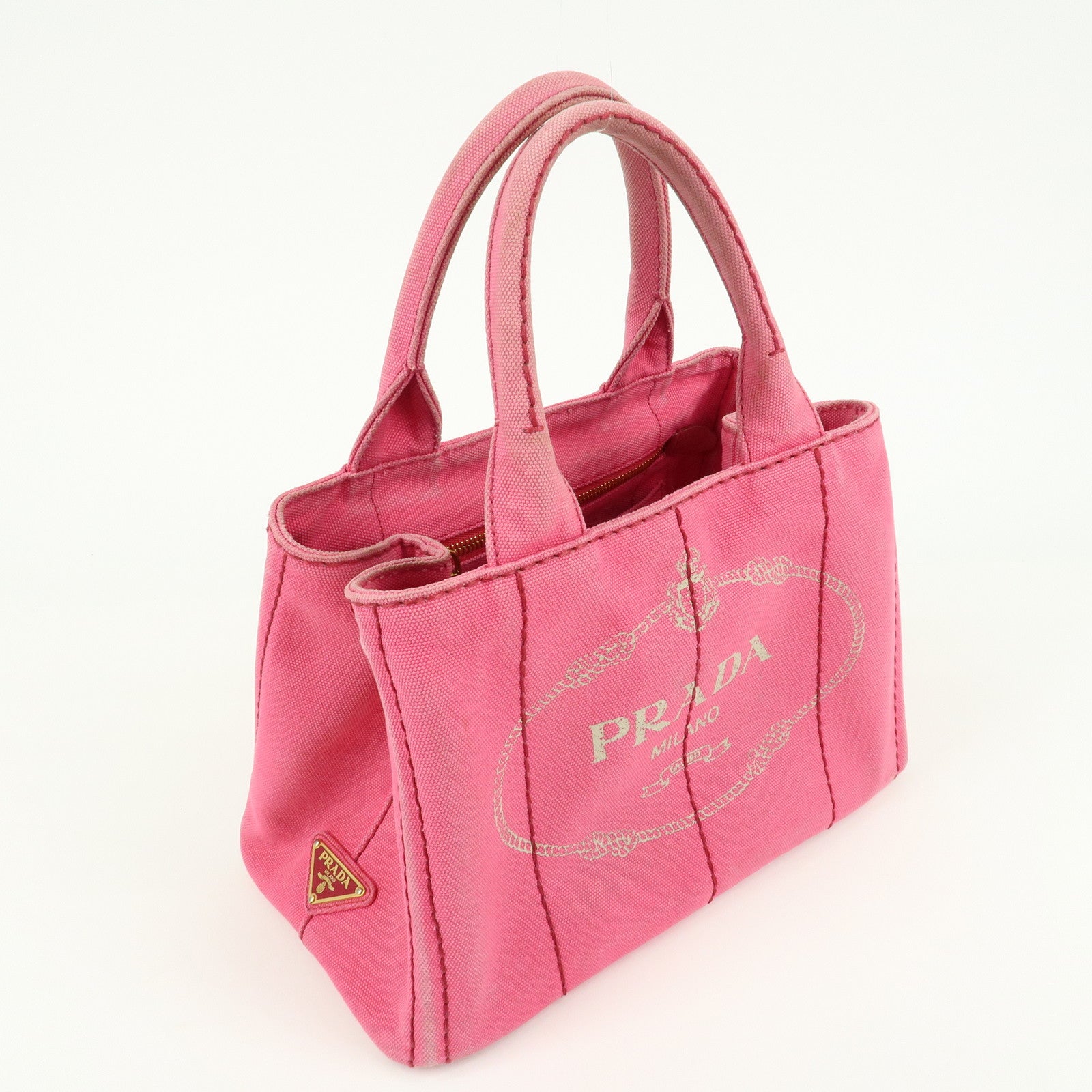 PRADA Logo Canapa Mini Canvas Tote Bag Hand Bag Pink BN2439