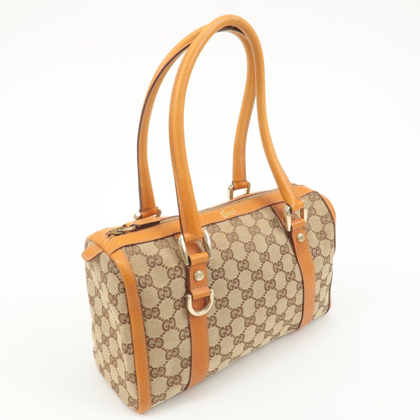 GUCCI Abbey GG Canvas Leather Mini Boston Bag Beige Orange 130942