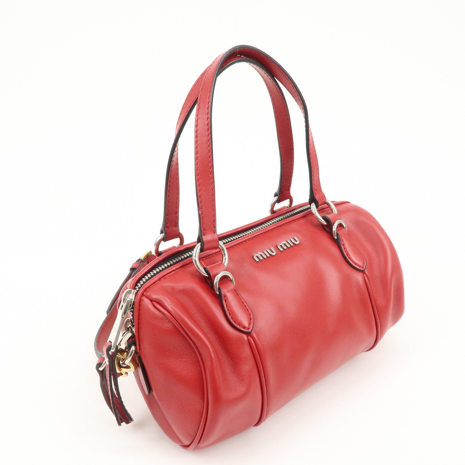 MIU MIU Logo Leather 2Way Shoulder Bag Hand Bag Red 5BH152