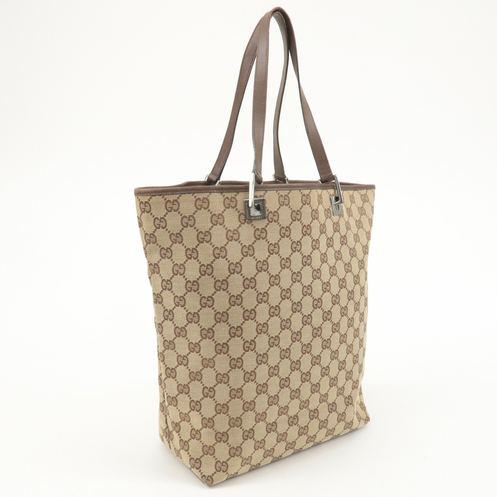 GUCCI GG Canvas Leather Tote Bag Beige Brown 31243