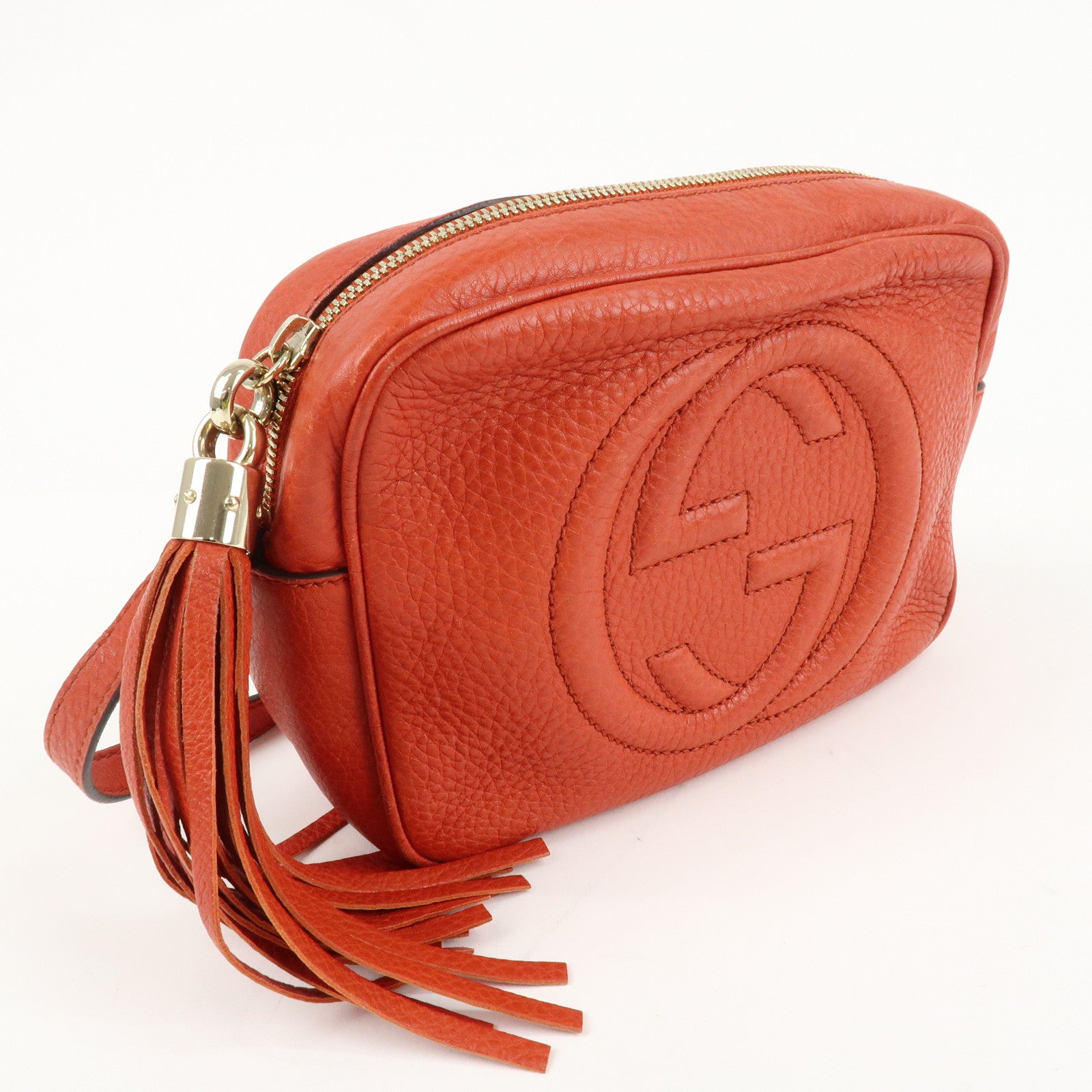 GUCCI SOHO Small Disco Leather Shoulder Bag Orange 308364