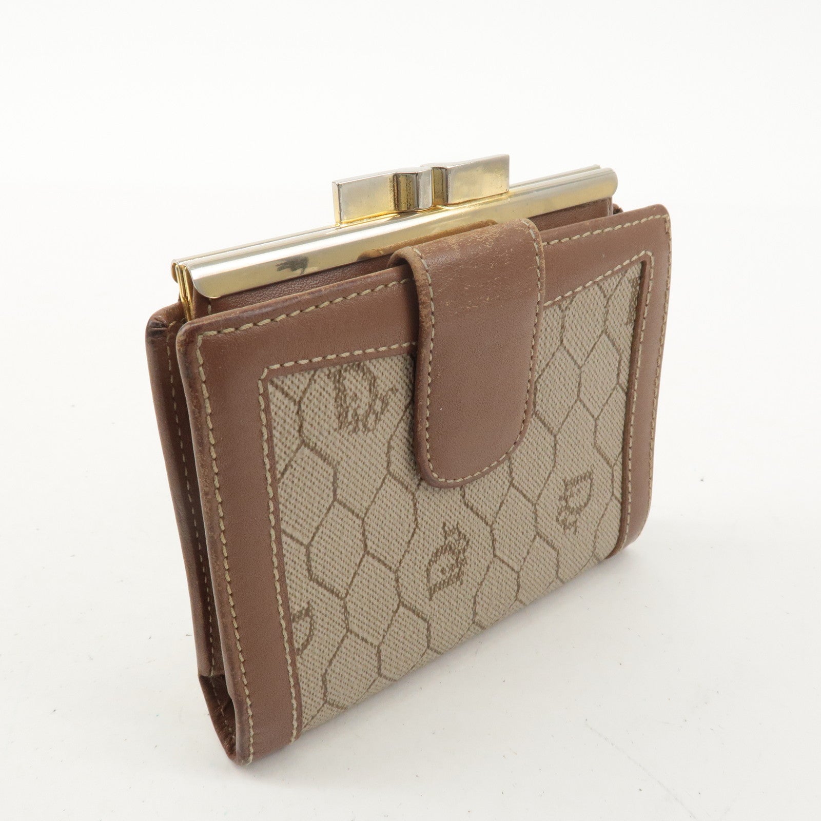 Christian Dior Honeycomb PVC Leather Bi-fold Wallet Beige Brown