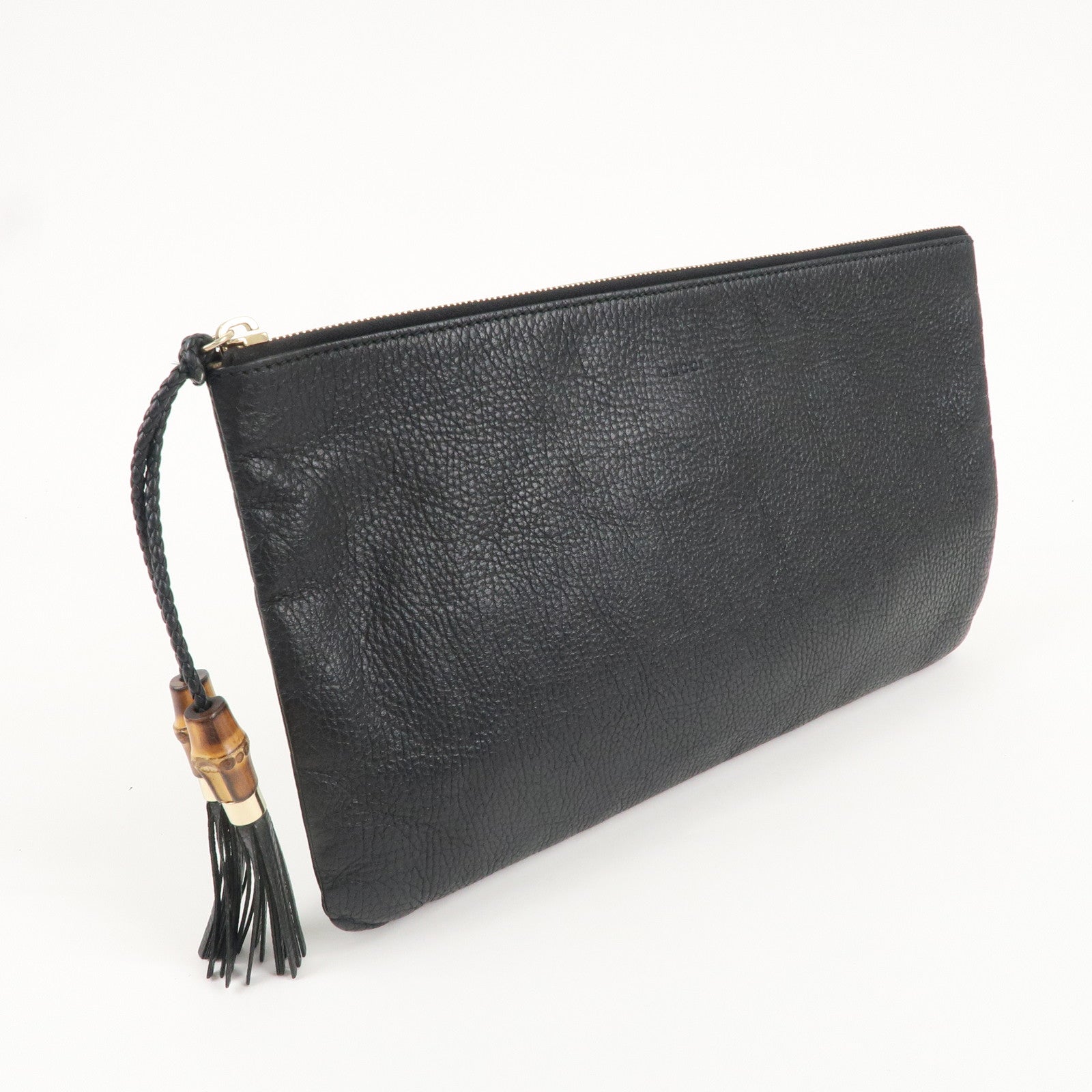 GUCCI Bamboo Leather Clutch Bag Black 449653