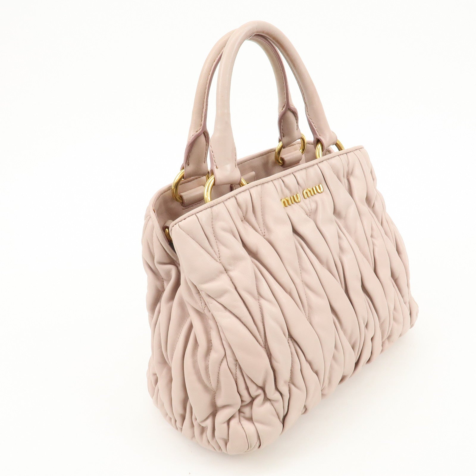 MIU MIU Matelasse Leather 2Way Shoulder Hand Bag Pink Beige