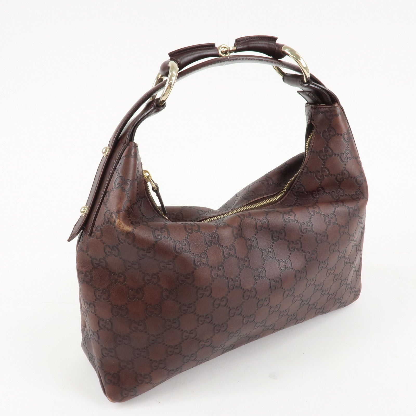 GUCCI Horsebit Guccissima Leather Shoulder Bag Dark Brown 115867