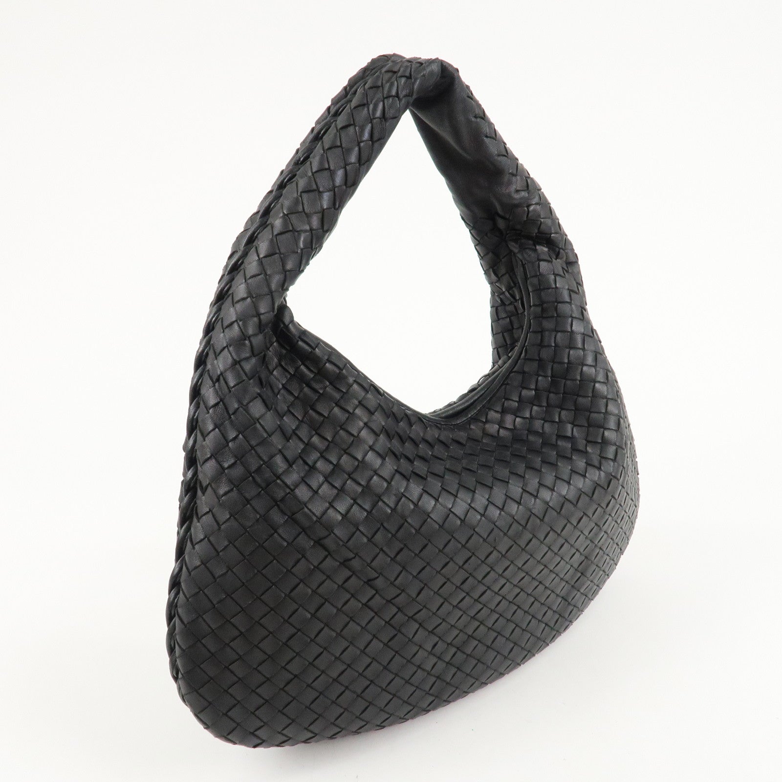 BOTTEGA VENETA Hobo Intrecciato Leather Shoulder Bag Hand Bag Black