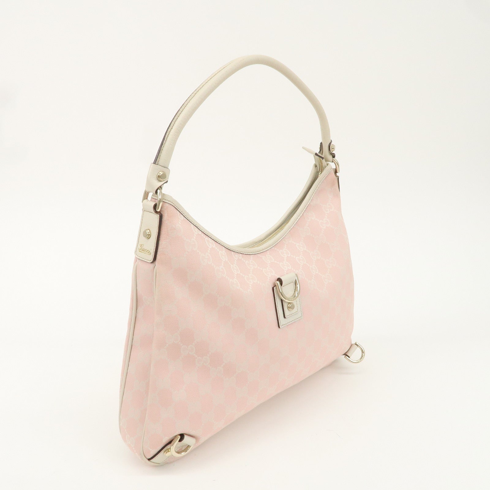 GUCCI Abbey GG Canvas Leather Shoulder Bag Pink Ivory 130737