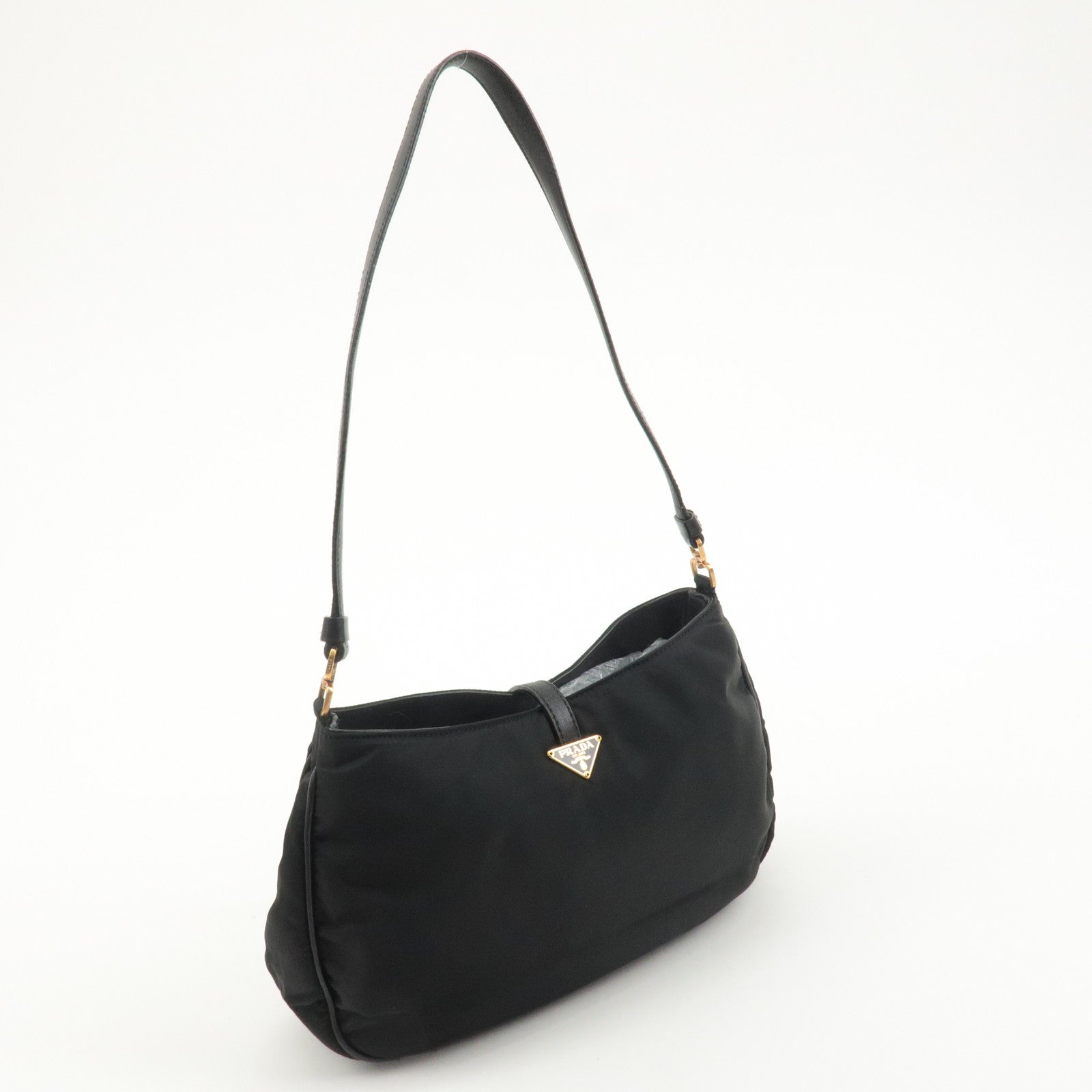 PRADA Nylon Leather Shoulder Bag Black BR0122