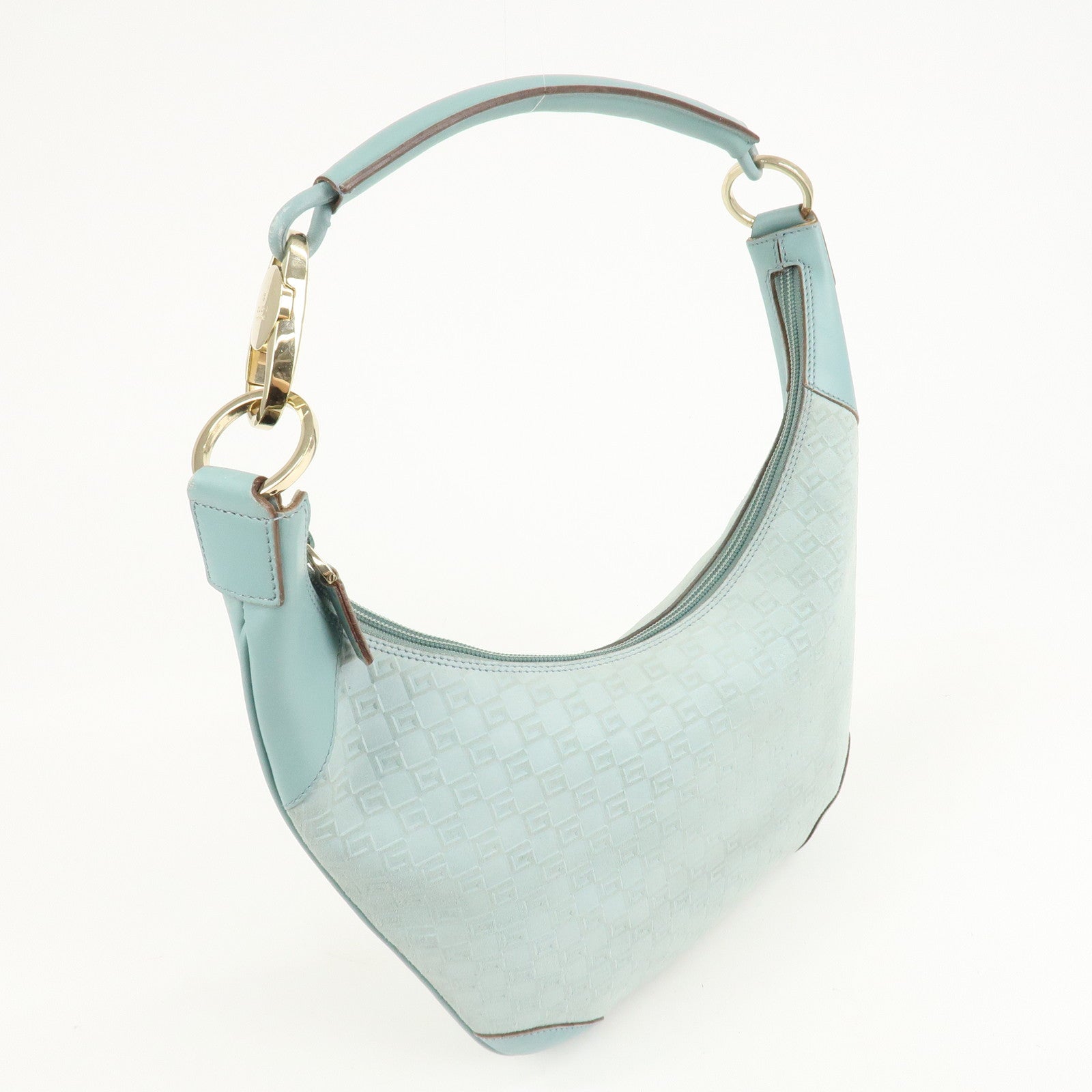 GUCCI Suede Leather Shoulder Bag Hand Bag Light Blue 001.4158