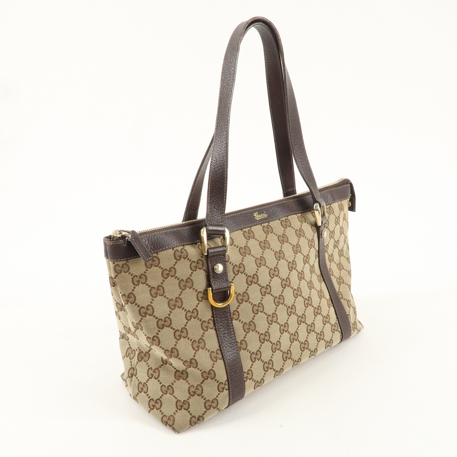 GUCCI Abbey Line GG Canvas Leather Tote Bag Beige 141470