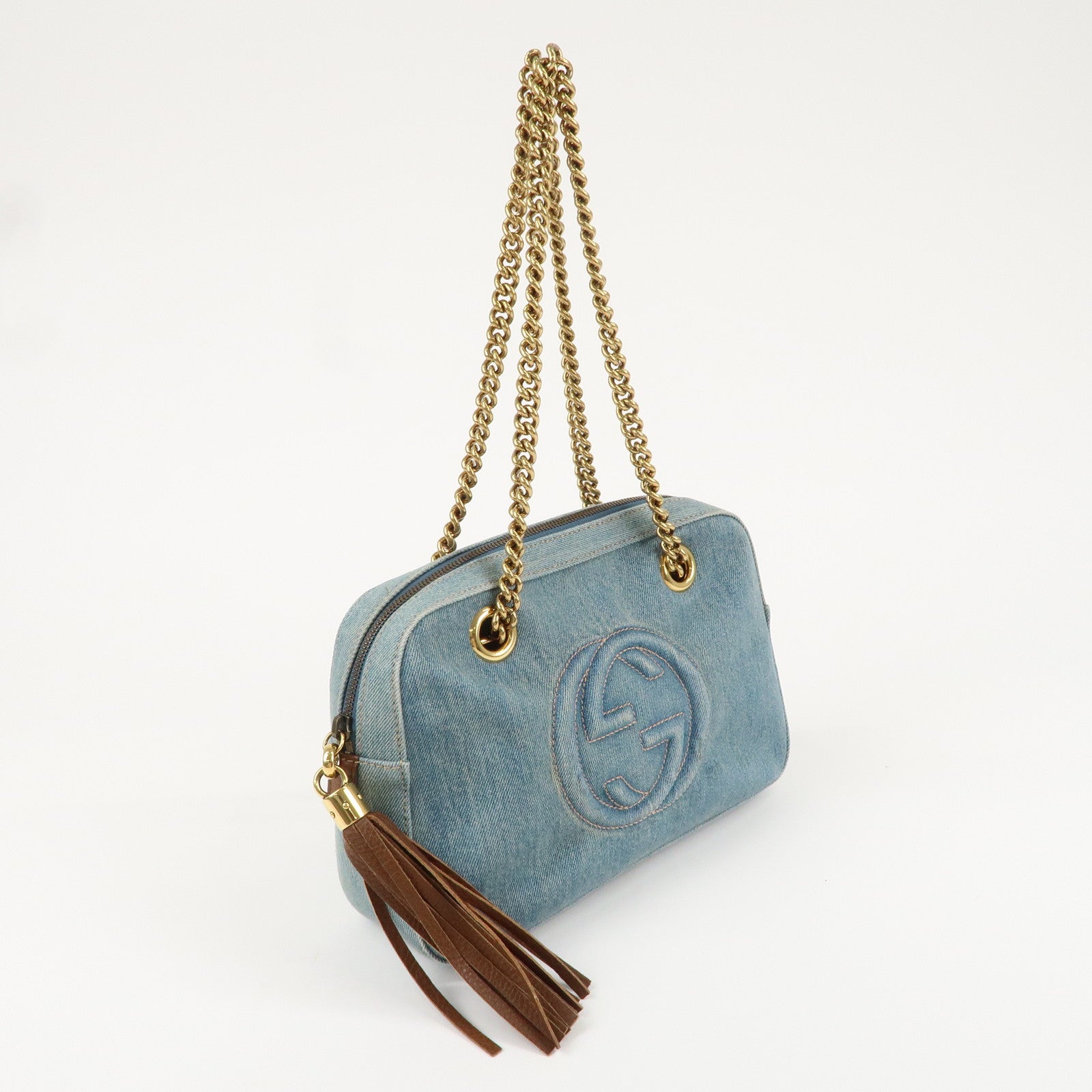 GUCCI SOHO Interlocking G Denim Leather Chain Shoulder Bag 308988