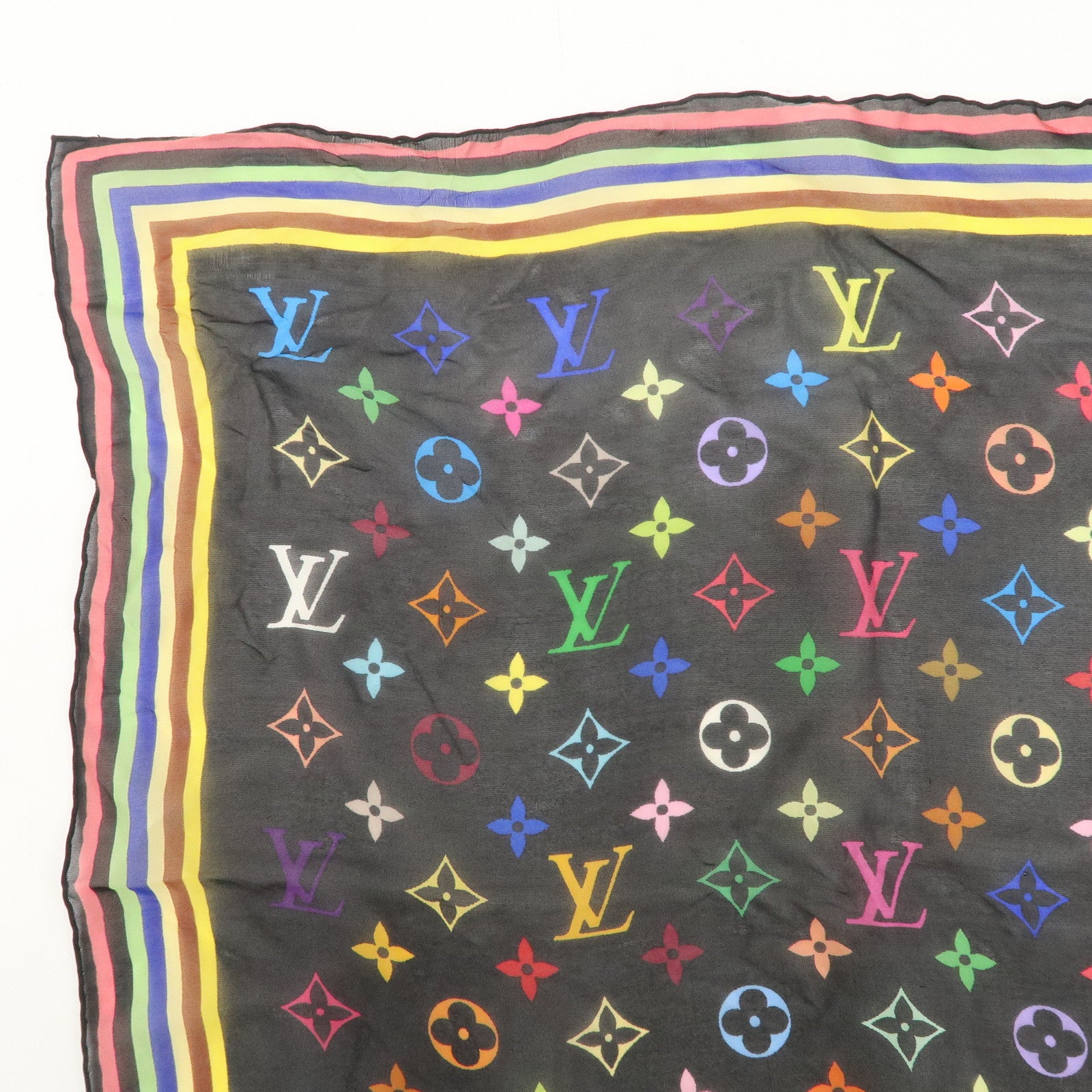 Louis Vuitton Monogram Multi Color 100% Silk Scarf Noir M71916 Used