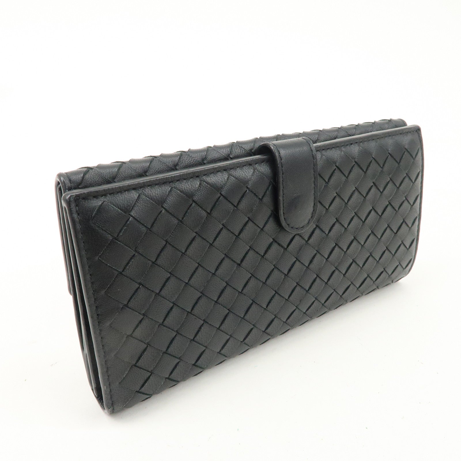 BOTTEGA VENETA Intrecciato Leather W Hook Long Wallet Black