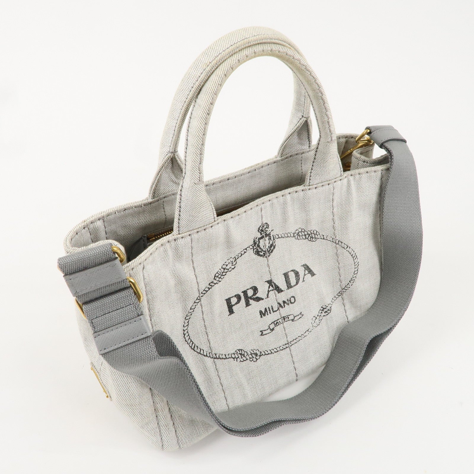 PRADA Canapa Mini Canvas 2Way Bag Hand Bag Light Grey B2439G