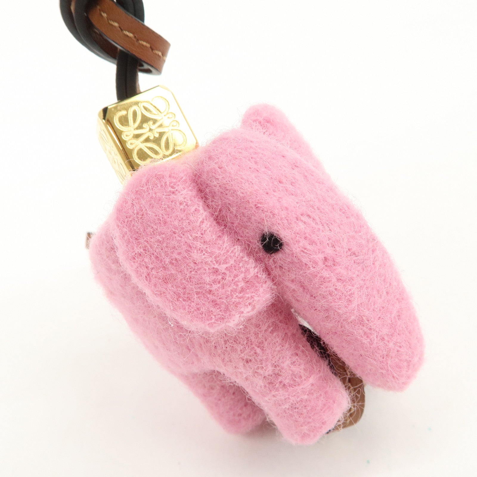 LOEWE Felt Calf Leather Elephant Charm Key Chain Pink Used